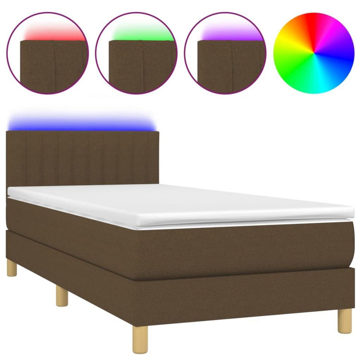 VIDAXL Sommier a lattes de lit et matelas et LED Marron fonce 80x200cm
