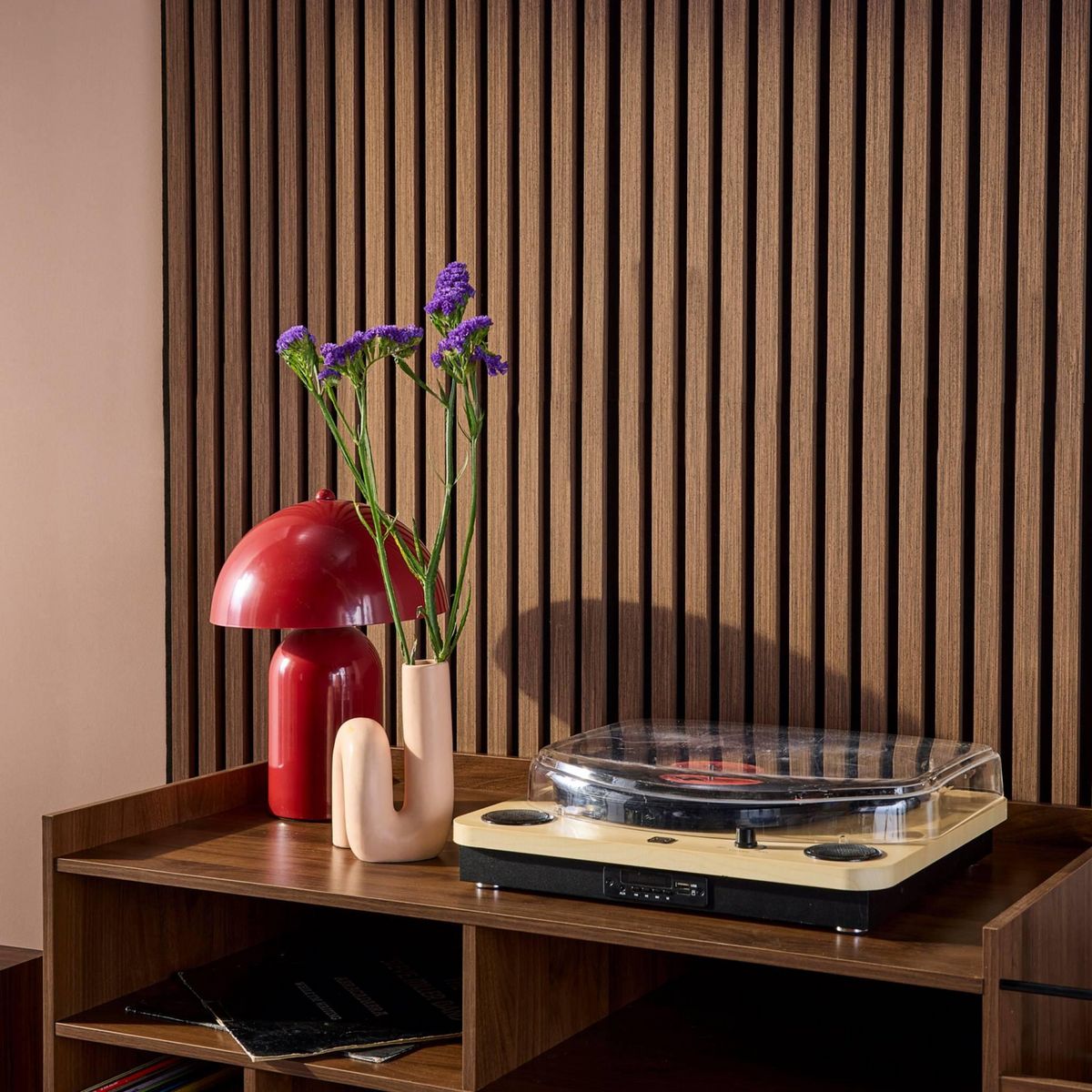 SWEEEK Set de panneaux muraux acoustiques, tasseaux décoratifs en feutrine et MDF noyer 60x120cm - Kyoto