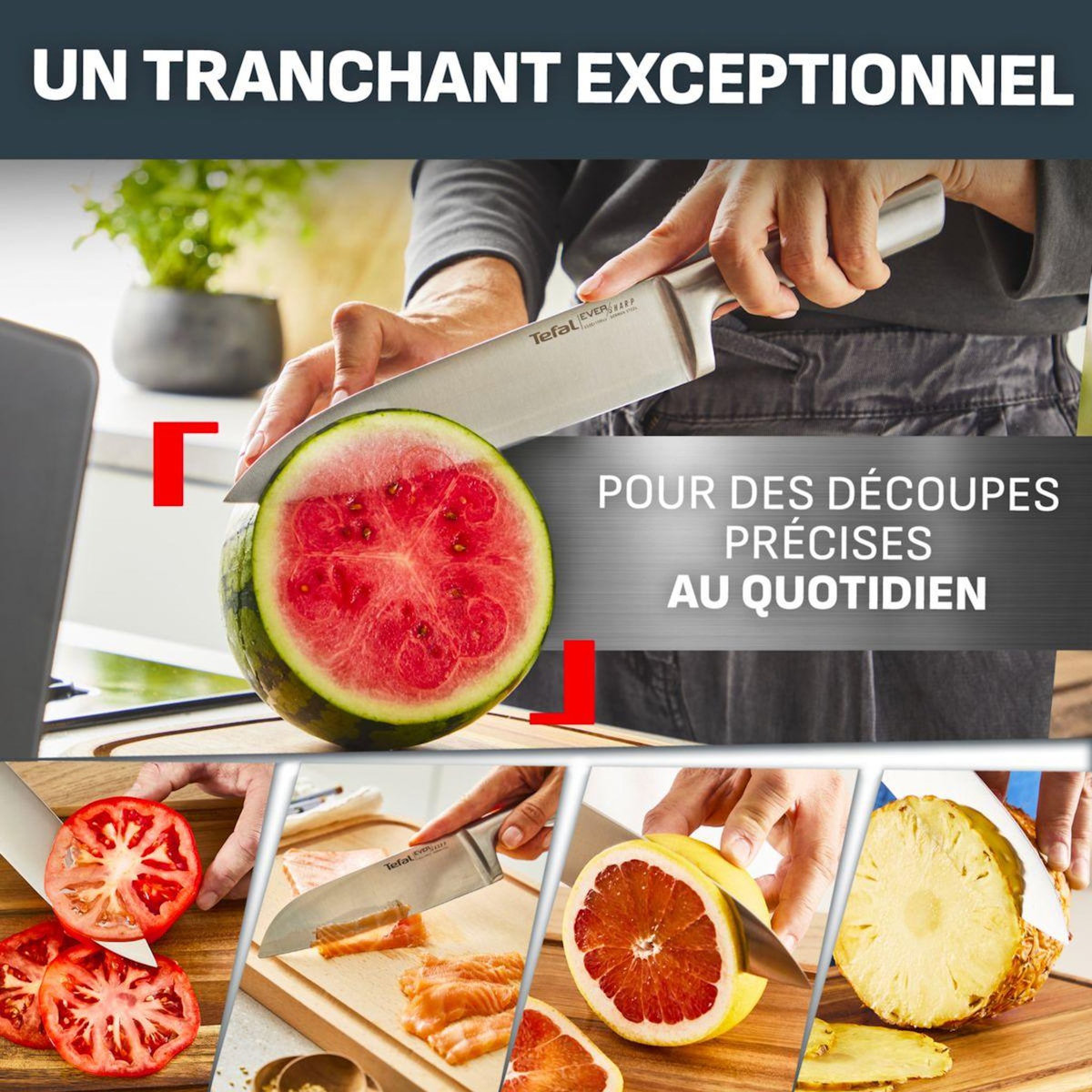 TEFAL Bloc couteaux Eversharp Pro inox 5pcs + ciseaux