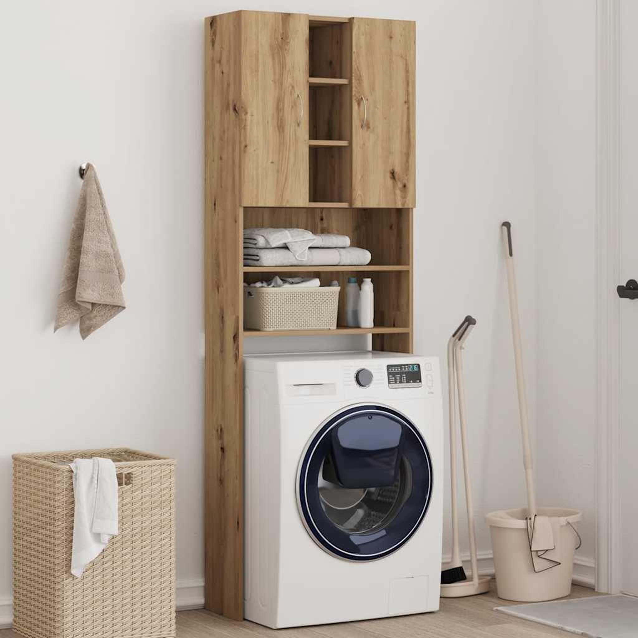 Voir la diapositive 3 : VIDAXL Meuble pour machine a laver chene artisanal 64x25,5x190 cm