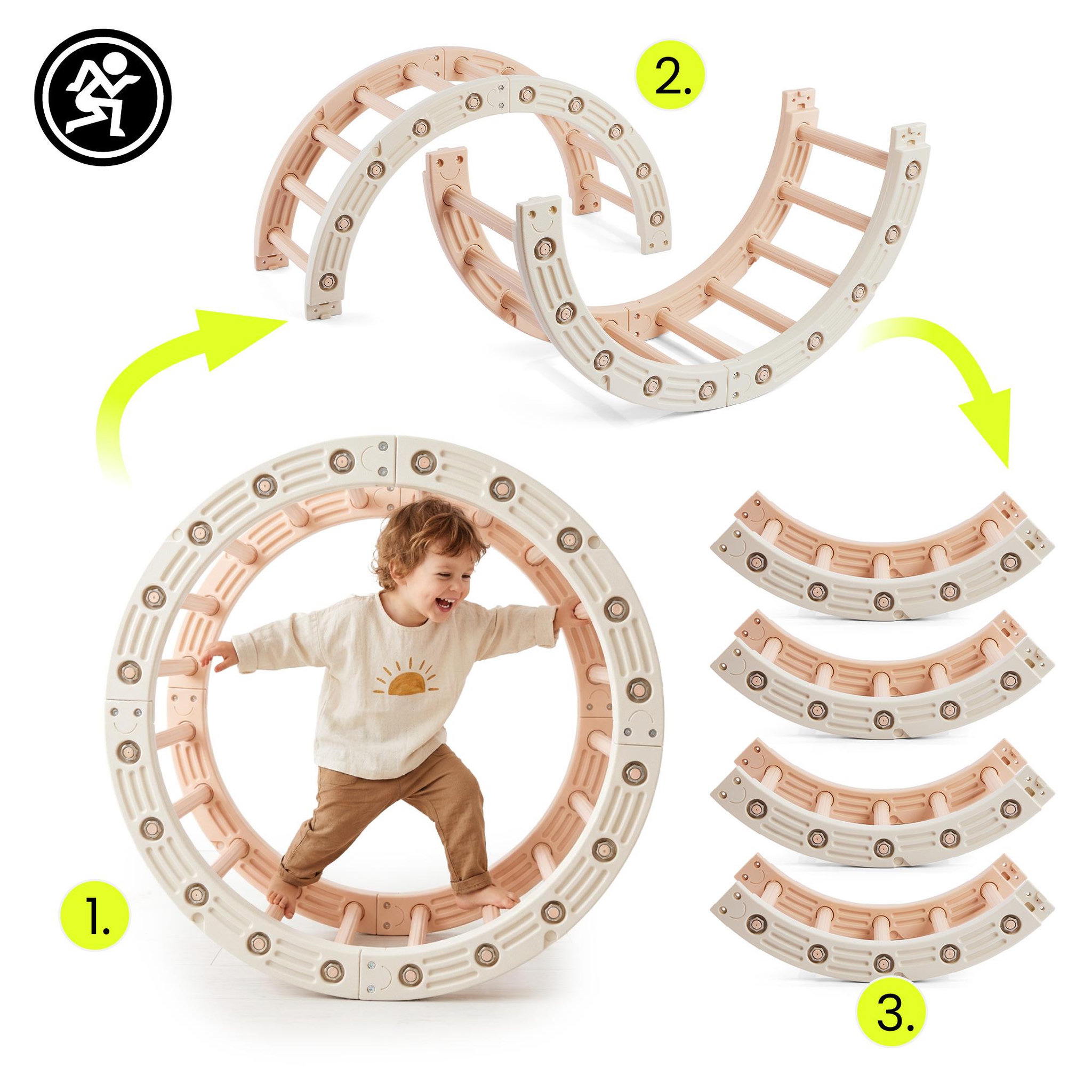 Voir la diapositive 4 : HYPERMOTION Roue de gymnastique modulable 4-en-1 HyperMotion beige-gris pour enfants