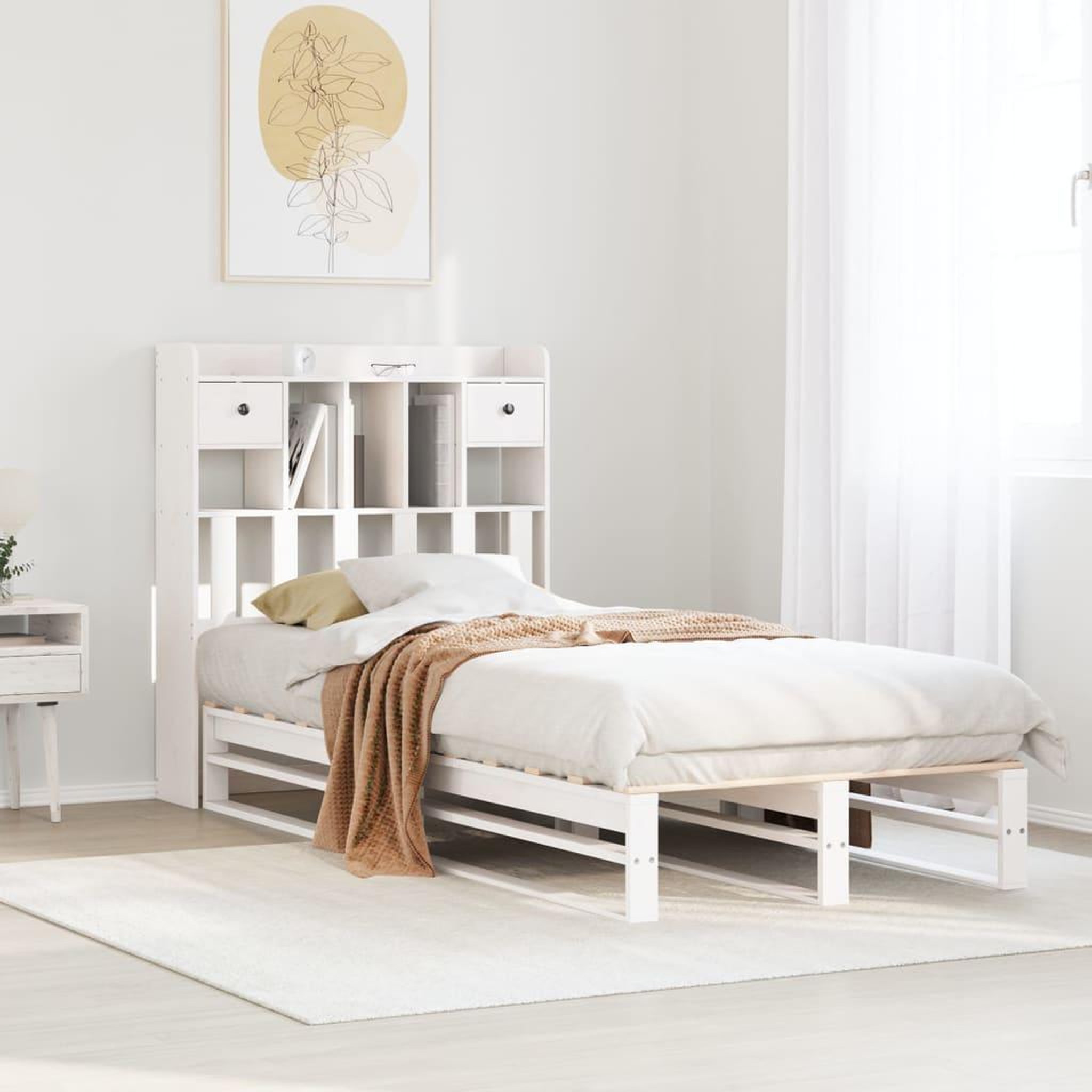 VIDAXL Lit bibliotheque sans matelas blanc 75x190cm bois de pin massif