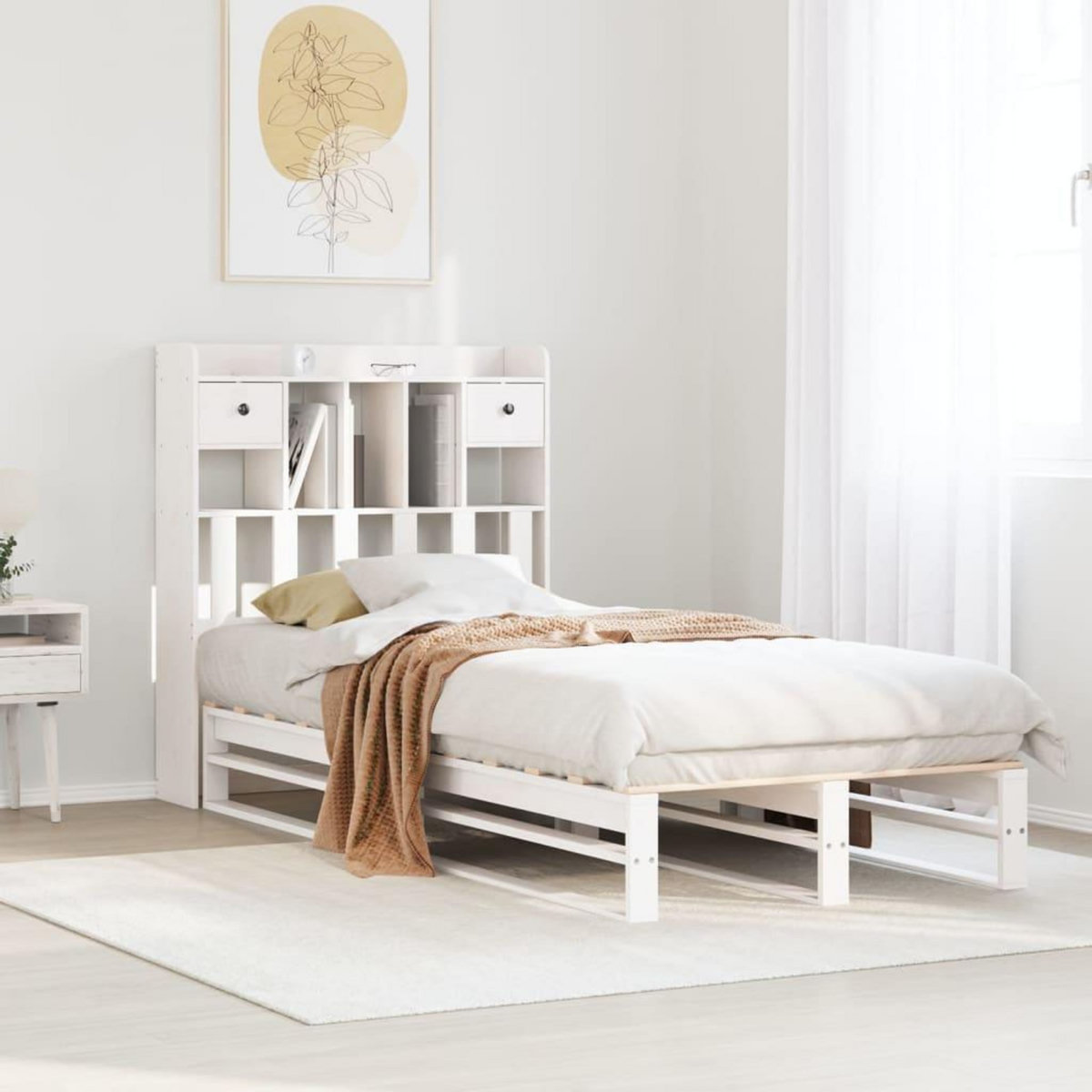 VIDAXL Lit bibliotheque sans matelas blanc 75x190cm bois de pin massif