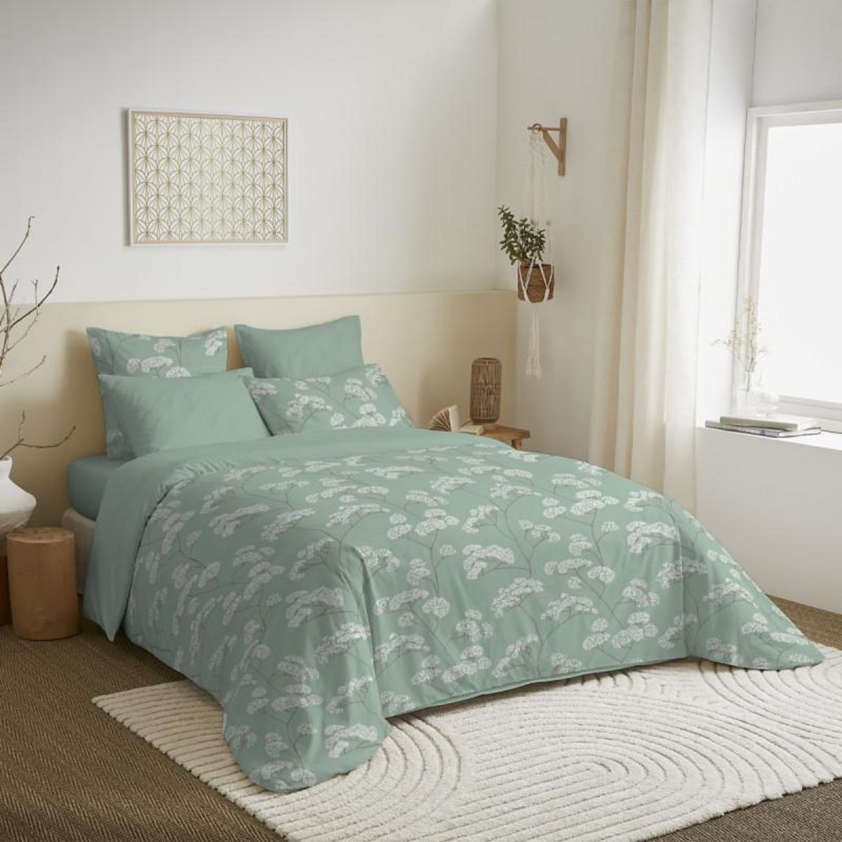 COTON PUR Pack complet housse de couette réversible pour lit 180 x 200 cm  King size  Landscape Menthe