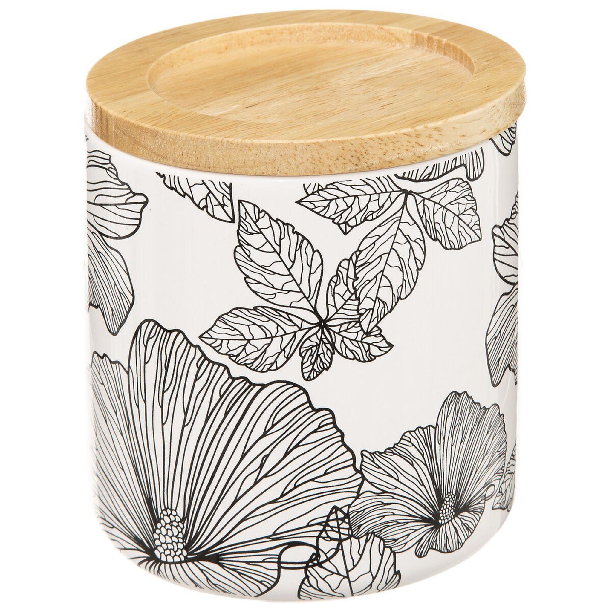 Voir la diapositive 1 : ATMOSPHERA Boite de rangement pour salle de bain pour Coton et Coton-tige avec couvercle Blackflora - Noir et Blanc