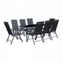 CONCEPT USINE Salon de Jardin alu et textilène 8 fauteuils + duo transats textilène noir