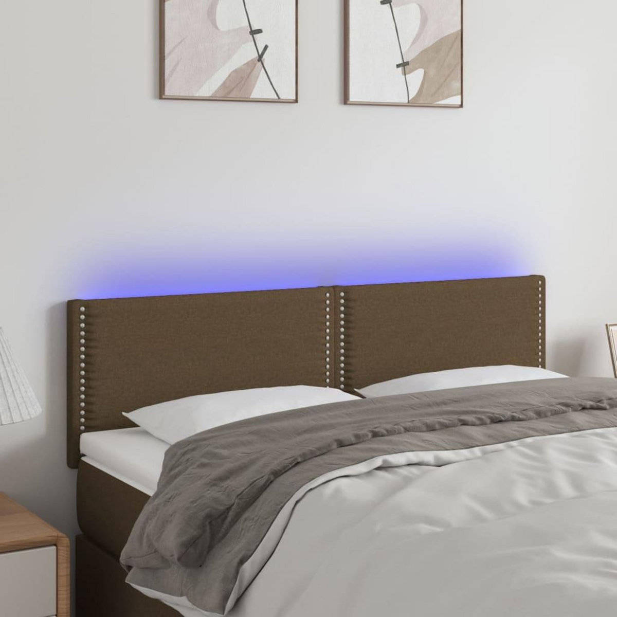 VIDAXL Tete de lit a LED Marron Fonce 144x5x78/88 cm Tissu
