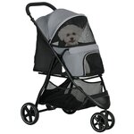 PAWHUT Poussette buggy pliable pour chien chat - 2 attaches, guidon réglable, panier - acier oxford gris