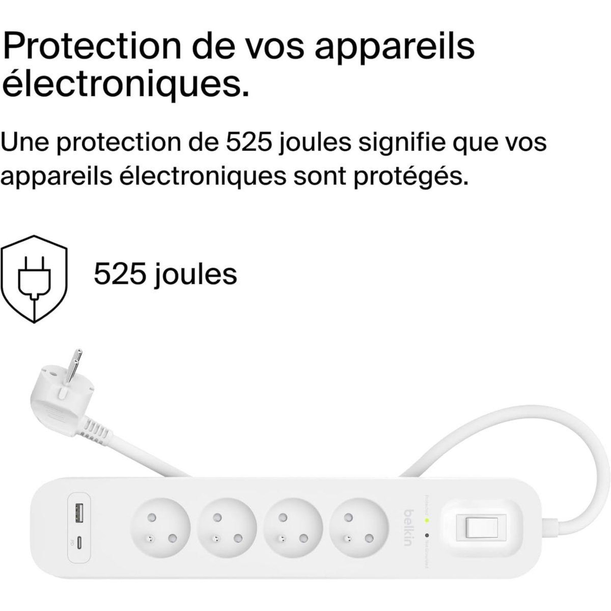 Voir la diapositive 3 : Belkin Multiprise 4 prises + usb-c et usb-a