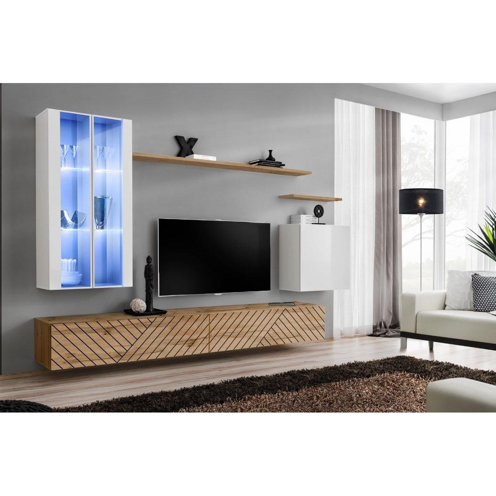 Voir la diapositive 2 : Paris Prix Ensemble meuble tv  switch lamel xii  270cm naturel & blanc