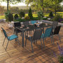 Voir la diapositive 2 : ID MARKET Salon de jardin MADRID table 190 cm et 8 chaises empilables mix color bleu, gris et noir