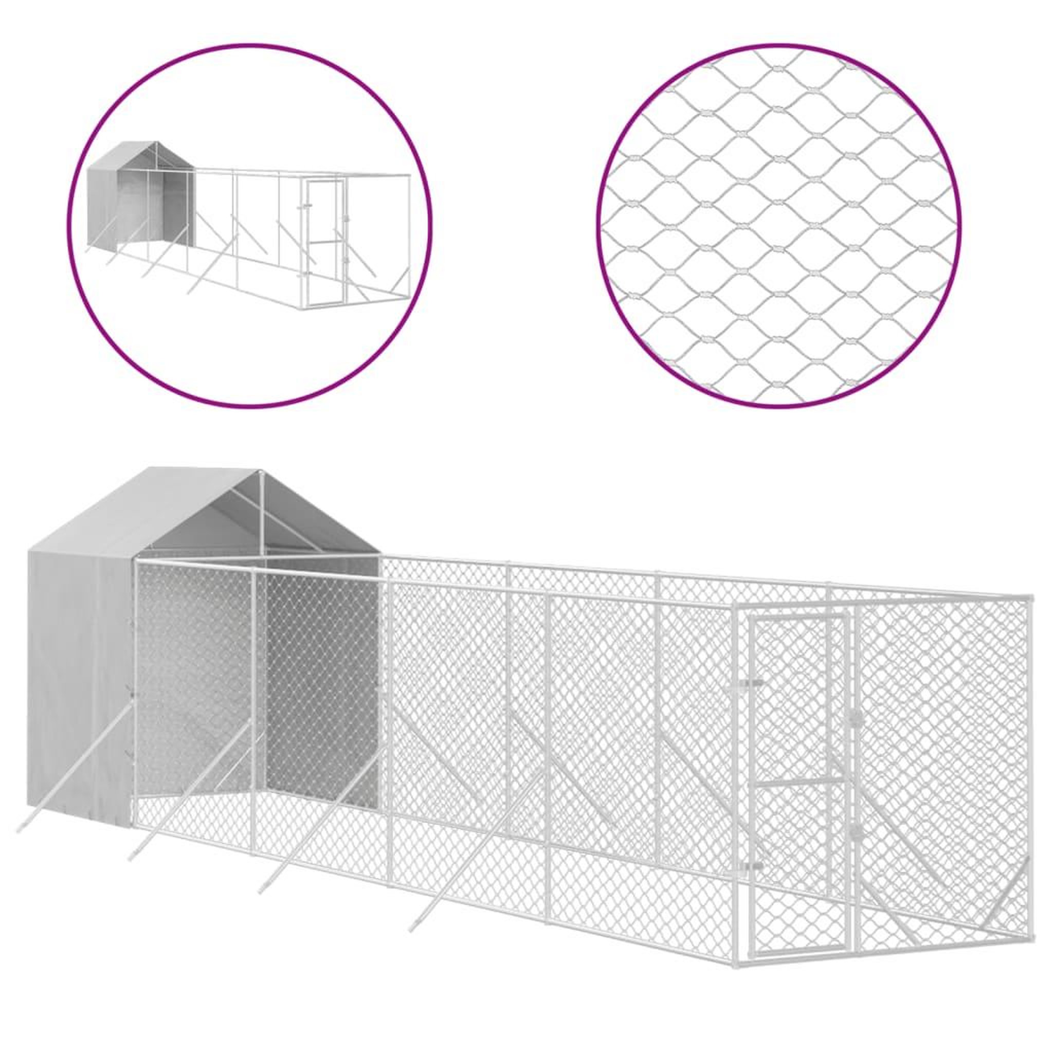 Voir la diapositive 2 : VIDAXL Chenil d'exterieur pour chiens avec toit argente 2x10x2,5 m