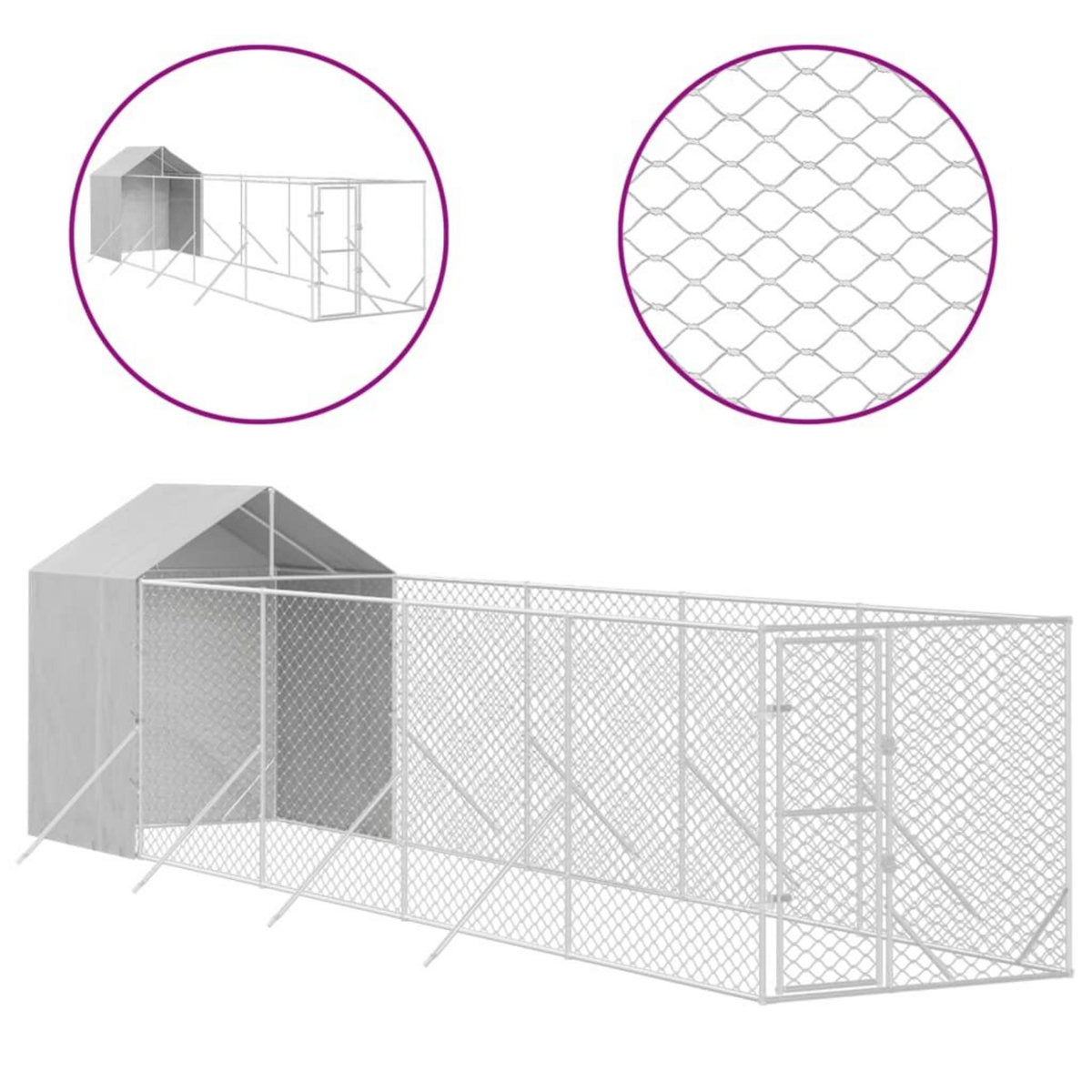 VIDAXL Chenil d'exterieur pour chiens avec toit argente 2x10x2,5 m