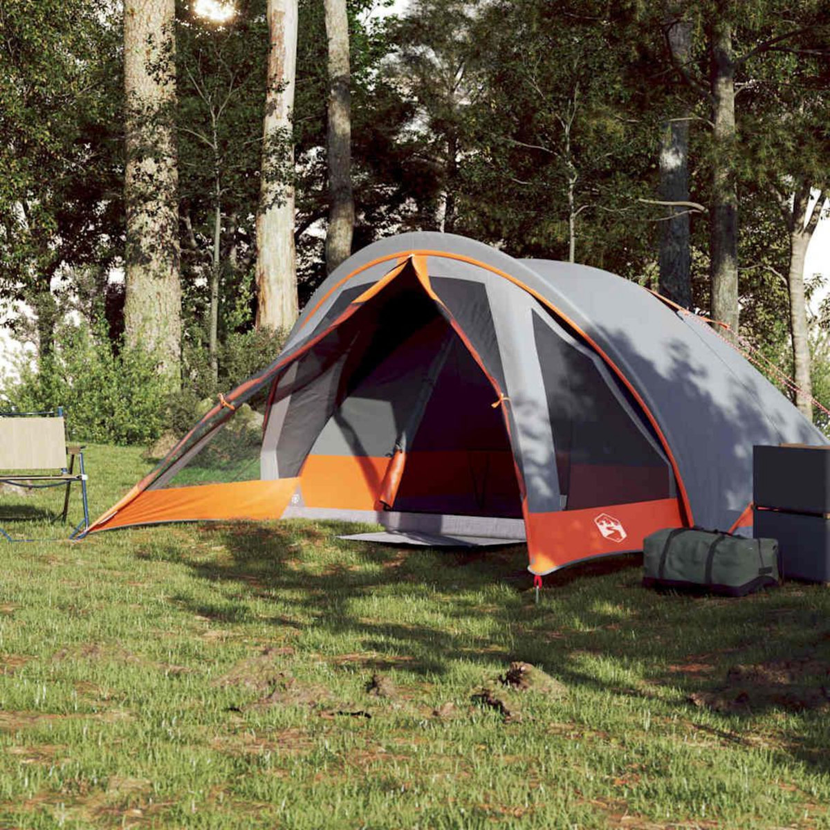 VIDAXL Tente de camping de cabine 4 personnes gris orange impermeable
