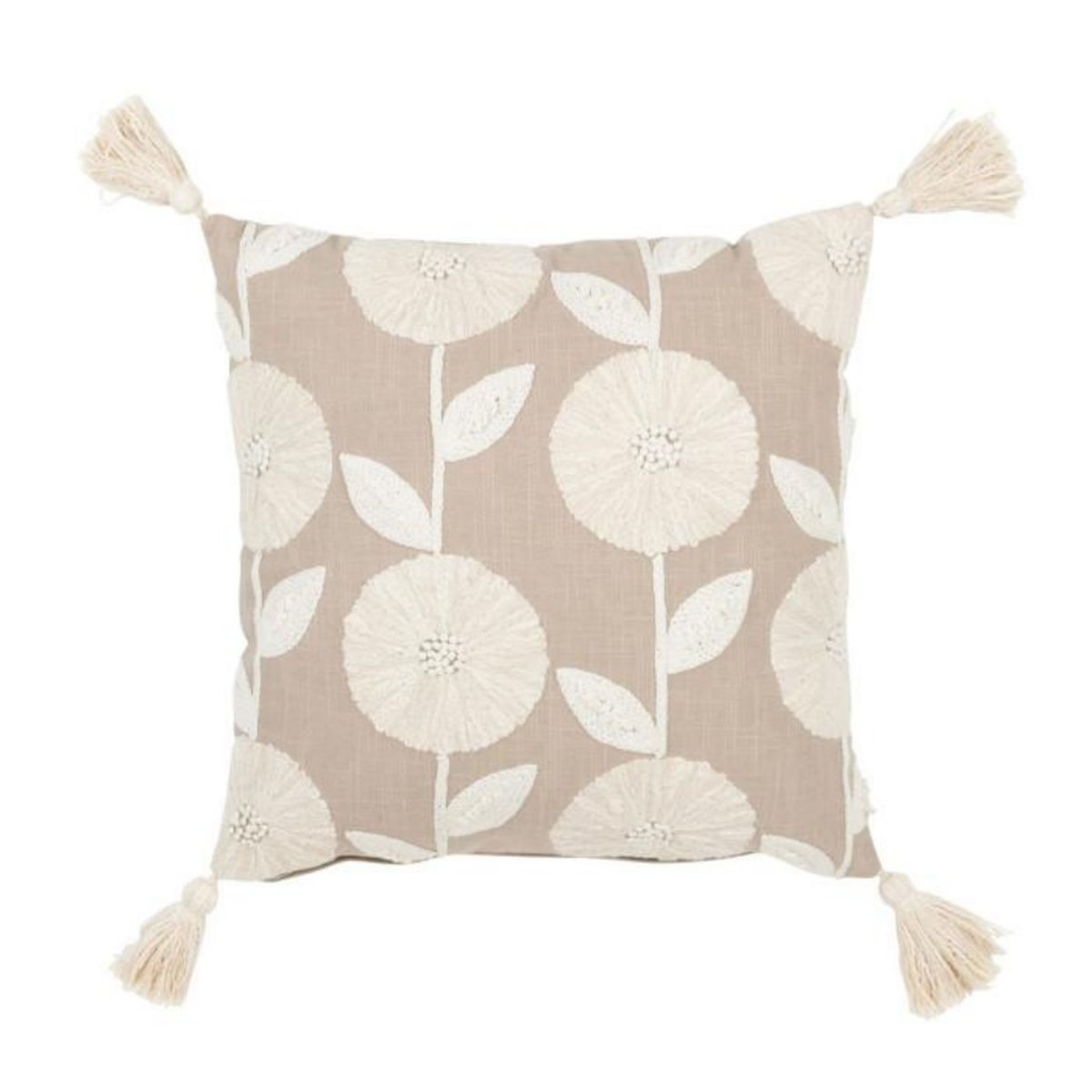 Paris Prix Coussin Déco Brodé  Fleurs  45x45cm Beige