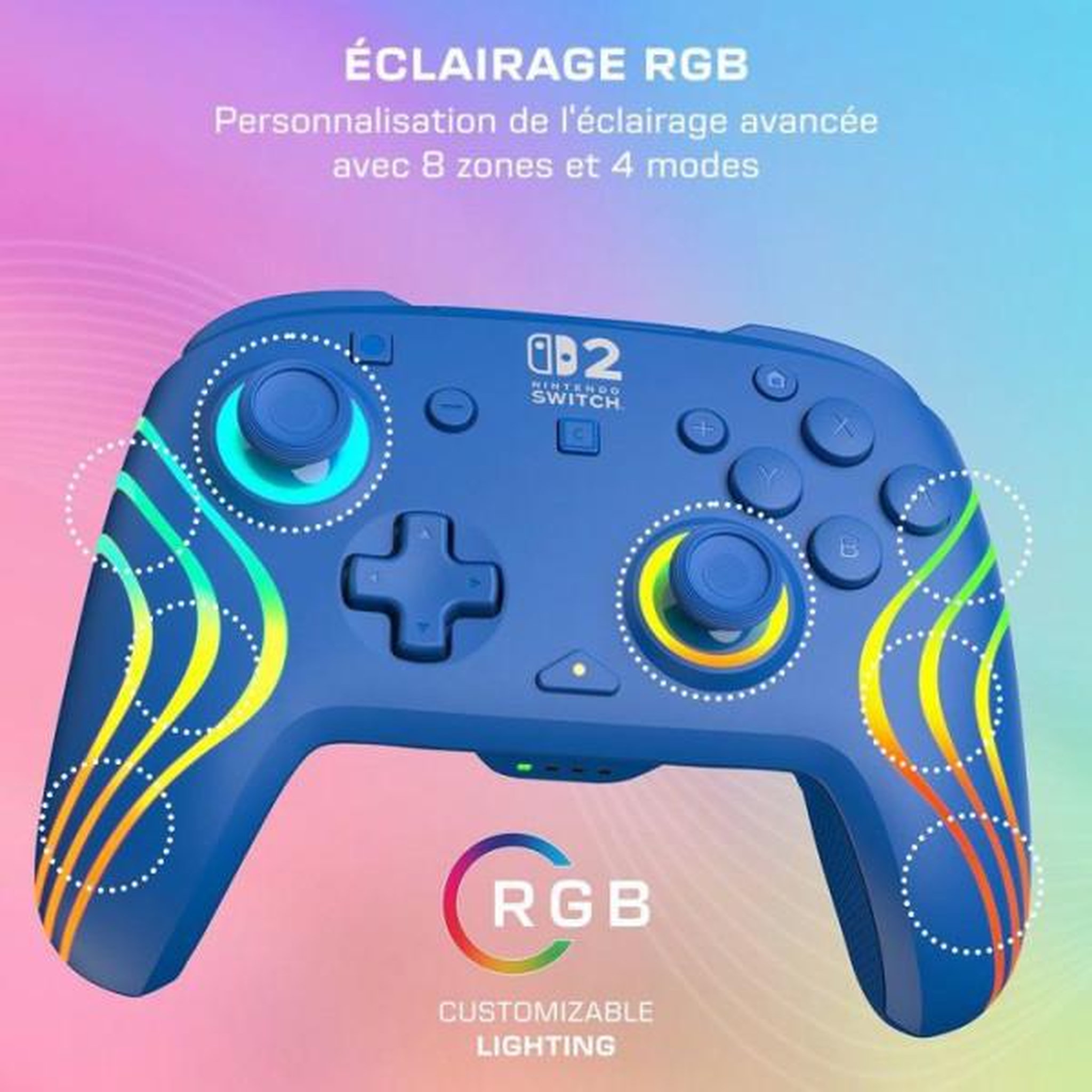 Voir la diapositive 5 : Turtle Beach Manette Gaming sans fil RGB - TURTLE BEACH - Afterglow Wave pour Nintendo Switch 2 - Bleu