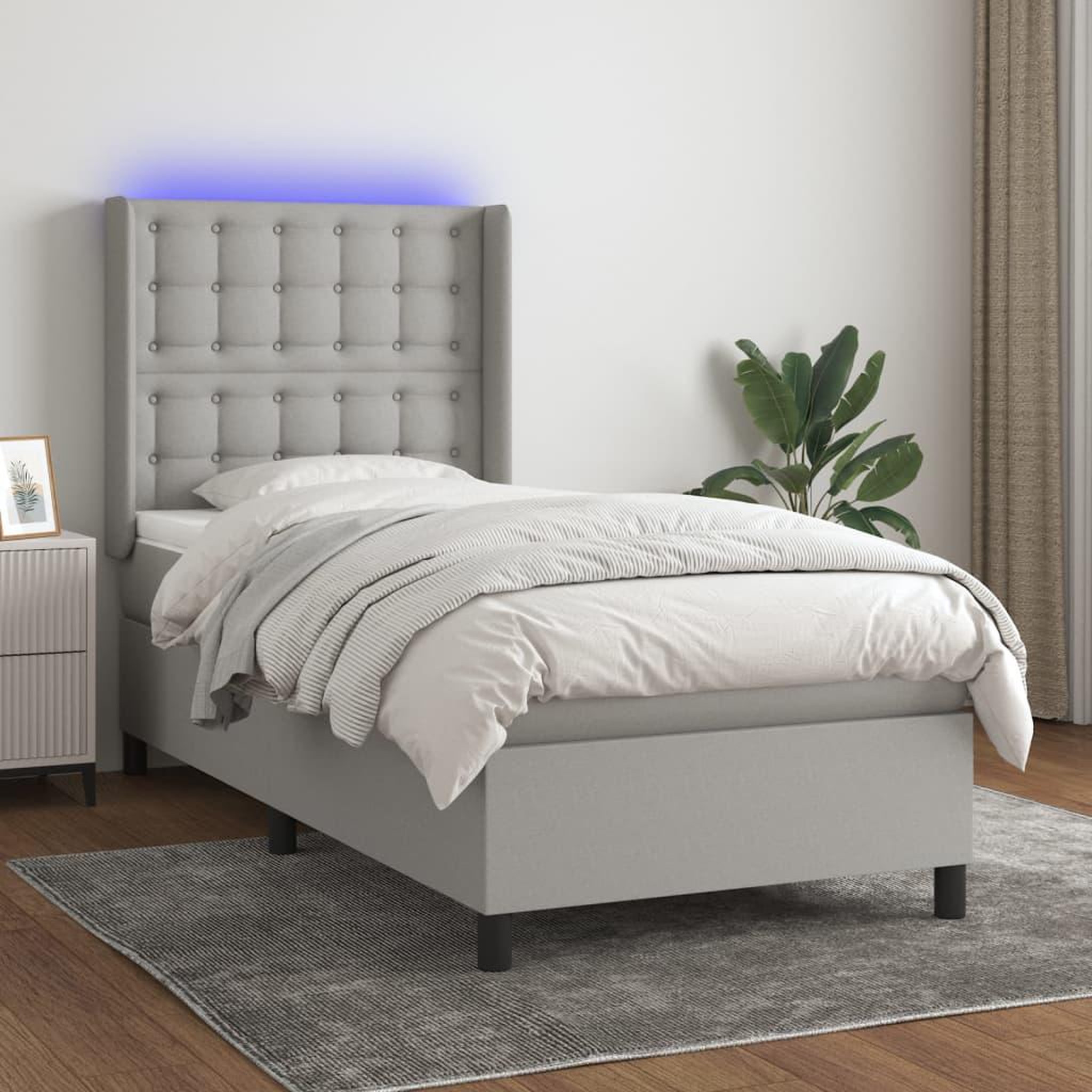 Voir la diapositive 1 : VIDAXL Sommier a lattes de lit matelas LED Gris clair 80x200cm Tissu