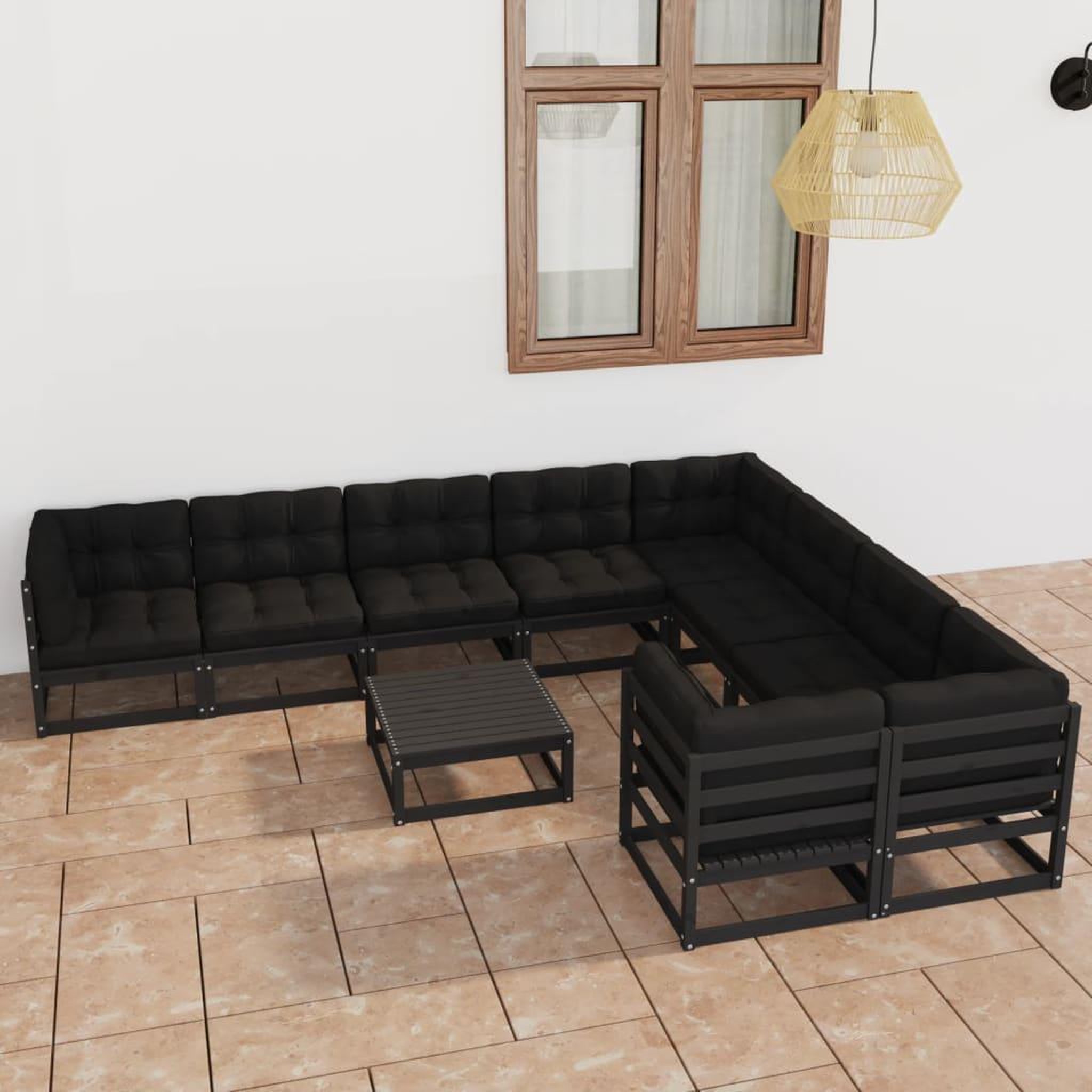 Voir la diapositive 1 : VIDAXL Salon de jardin 10 pcs avec coussins Noir Bois de pin massif