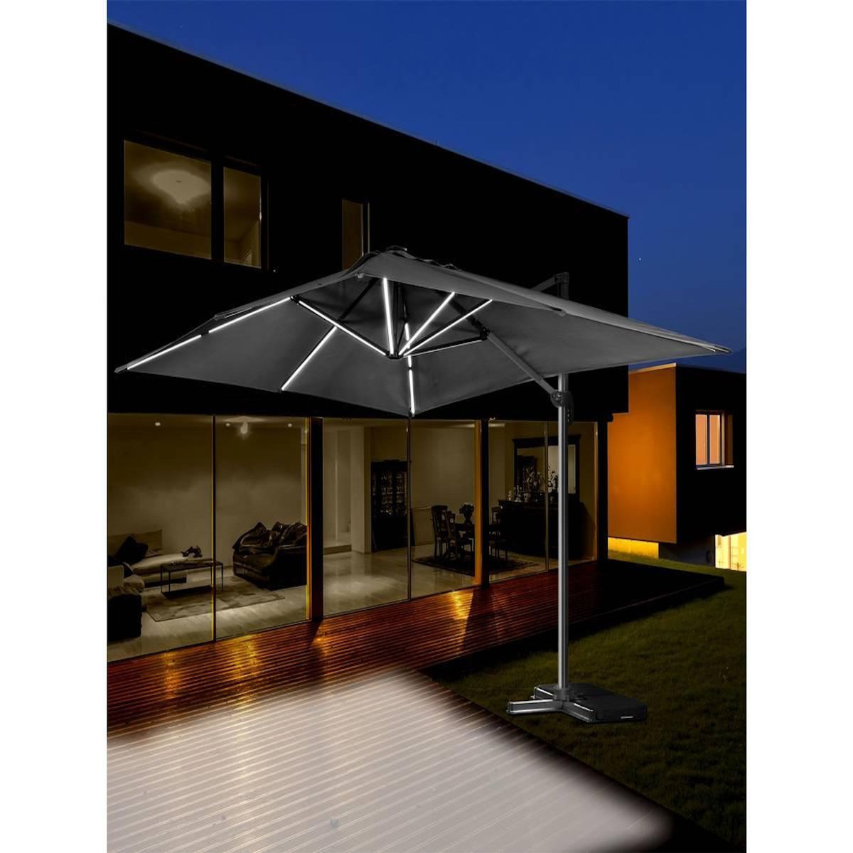 Habitat et Jardin Parasol jardin déporté led alu  Sun 3 Luxe  3 x 3 m - Noir