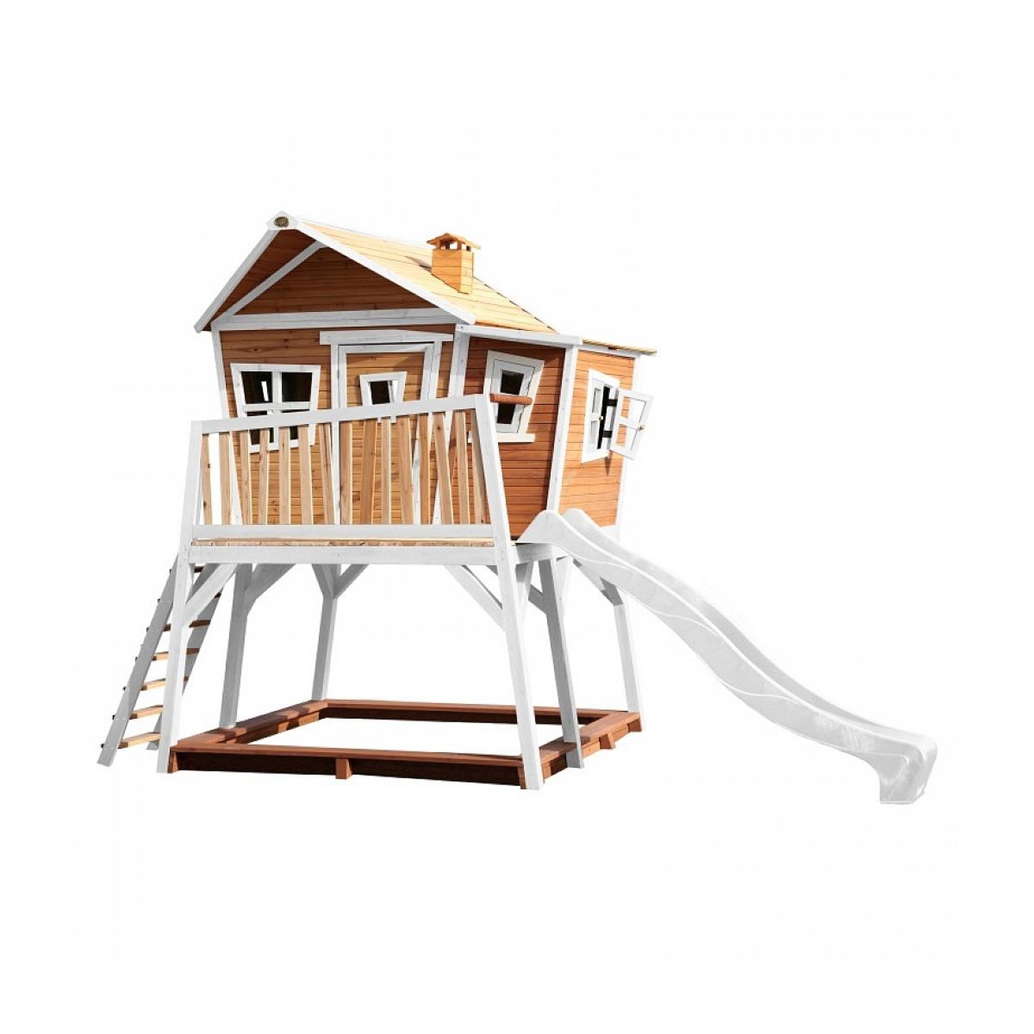 Axi House AXI Maisonnette MAX Brun Blanc avec toboggan Blanc et bac à sable