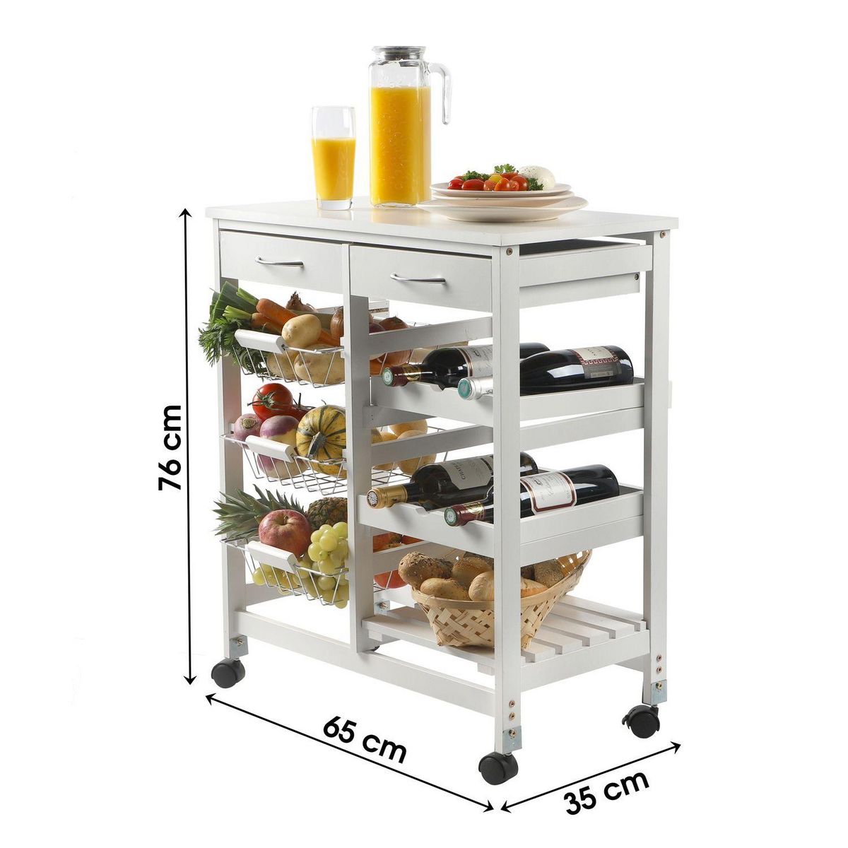 DIVERS Desserte à roulettes avec 2 tiroirs ert de multiples rangements