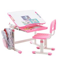 HOMCOM Bureau enfant avec chaise - ensemble bureau et chaise réglable -  lampe, support de lecture, tablette coulissante multi-rangement - gris  blanc - Table et chaise enfant - Achat & prix