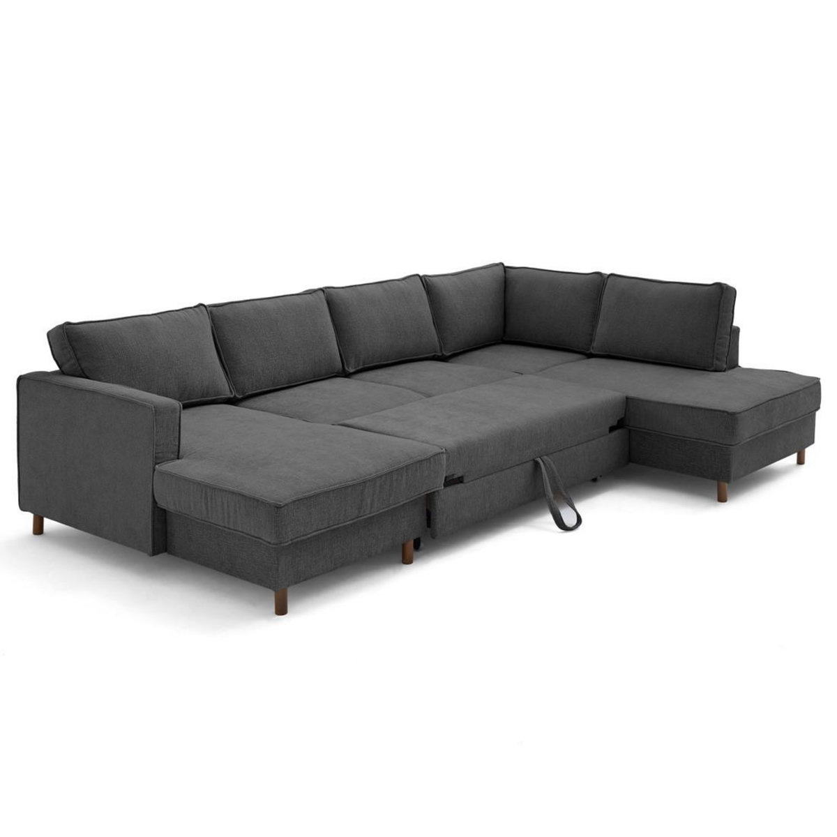 LISA DESIGN Jake - canapé panoramique d'angle droit 7 places convertible avec coffre en tissu velours relief