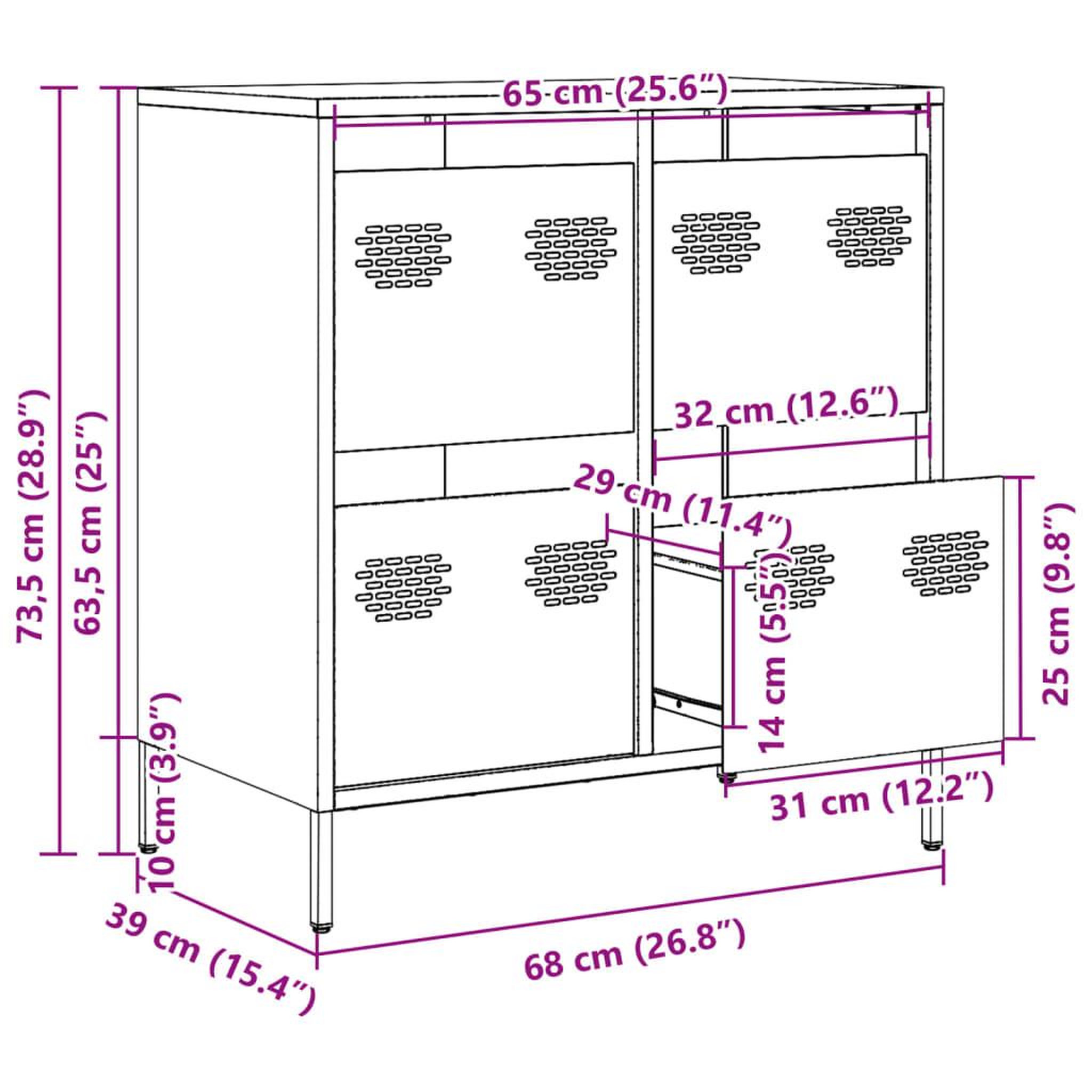 Voir la diapositive 6 : VIDAXL Buffet rose 68x39x73,5 cm acier lamine a froid