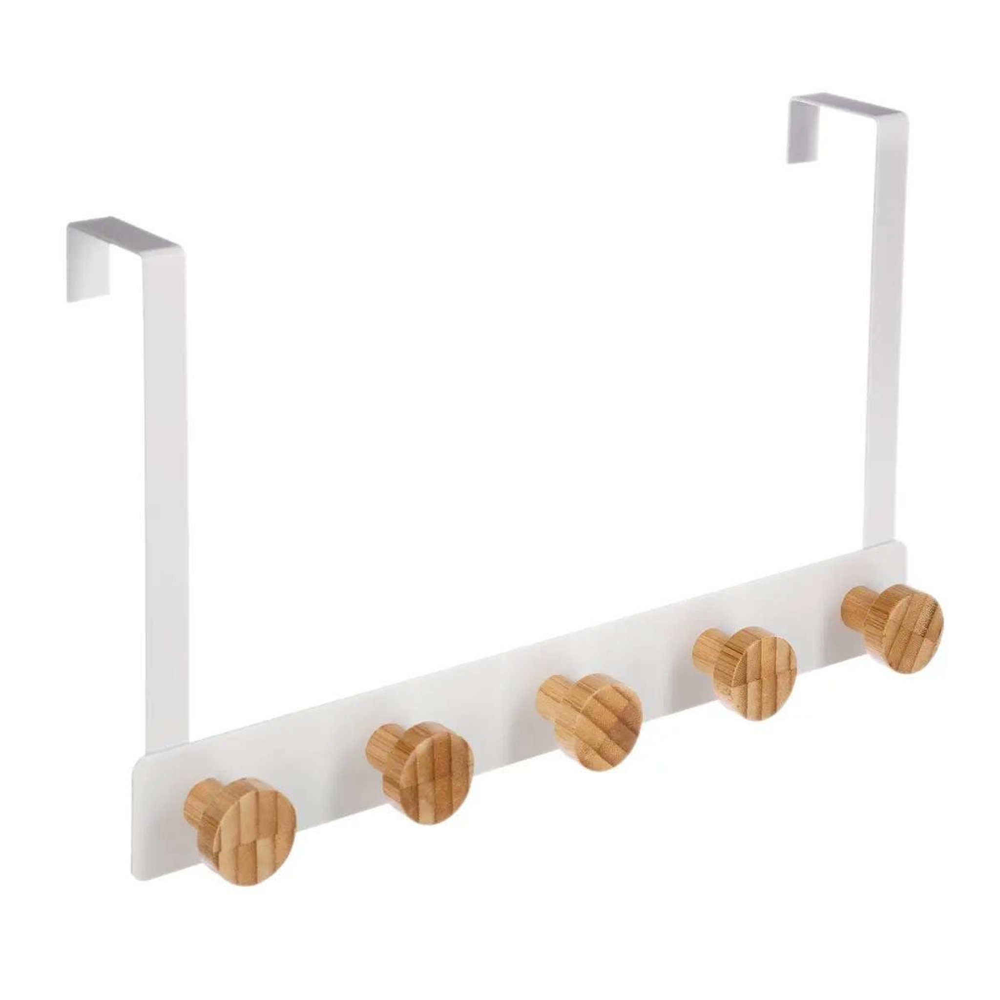 FIVE Patère en métal & bambou  5 têtes  20cm blanc