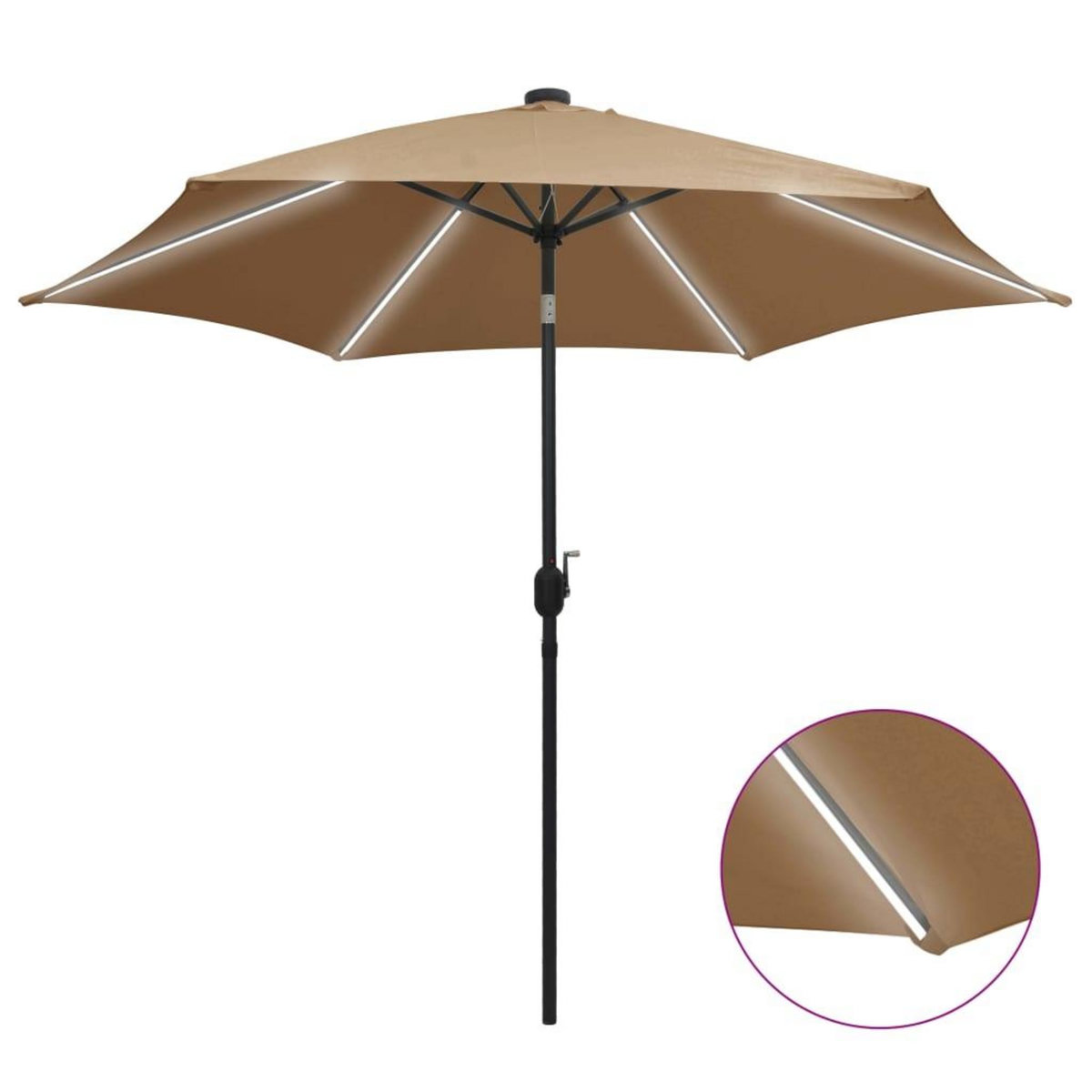 VIDAXL Parasol de jardin avec lumieres LED et mat en aluminium taupe