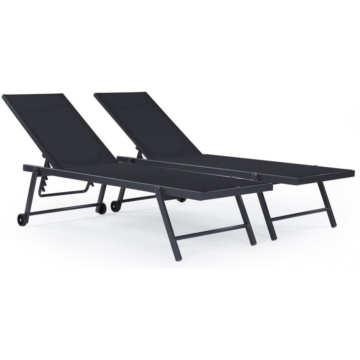 Habitat et Jardin Lot de 2 bains de soleil textilène aluminium  Jolia  - Gris foncé / Noir