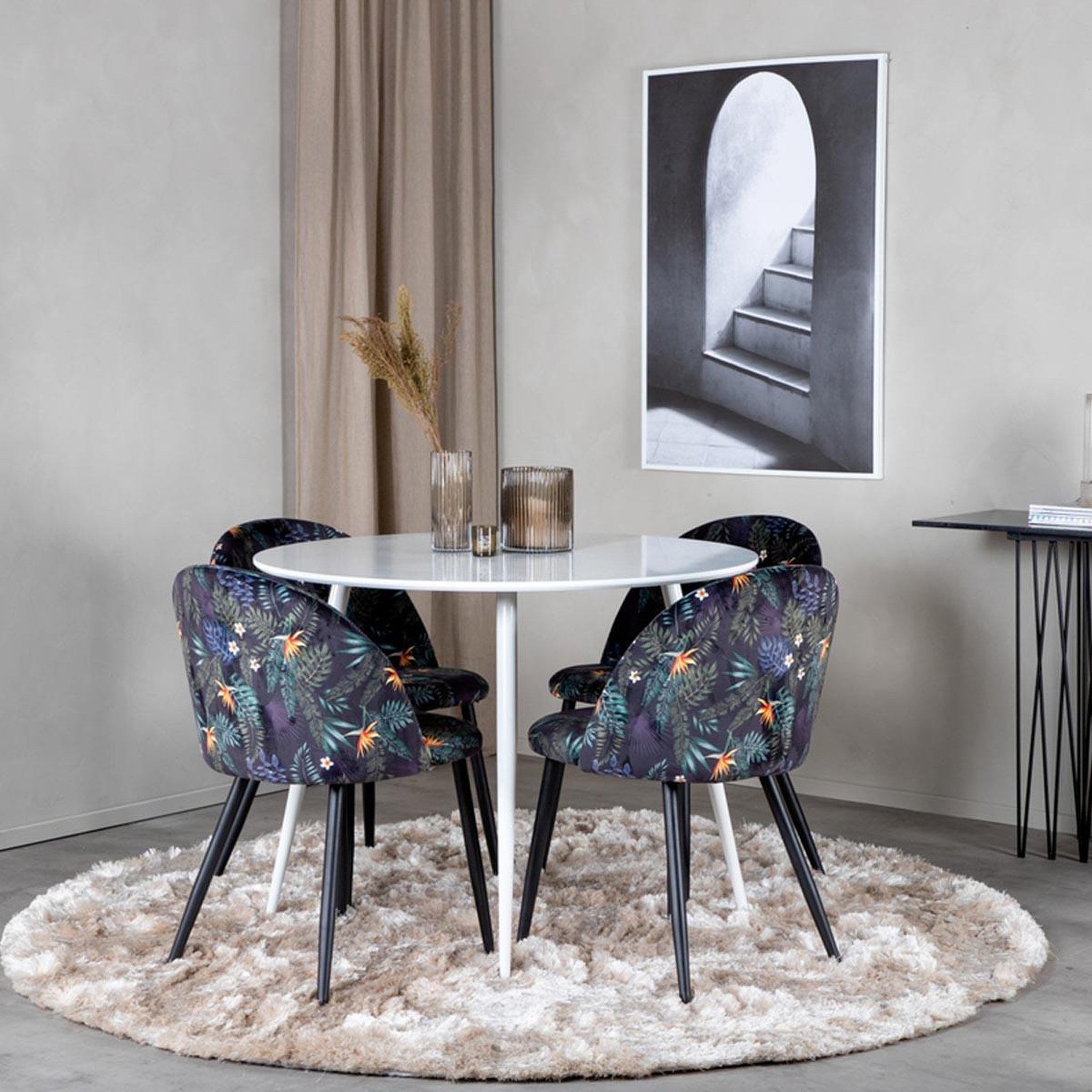 Voir la diapositive 4 : Paris Prix Ensemble table à manger & 4 chaises  plaza i & velvet  100cm blanc & multicolore