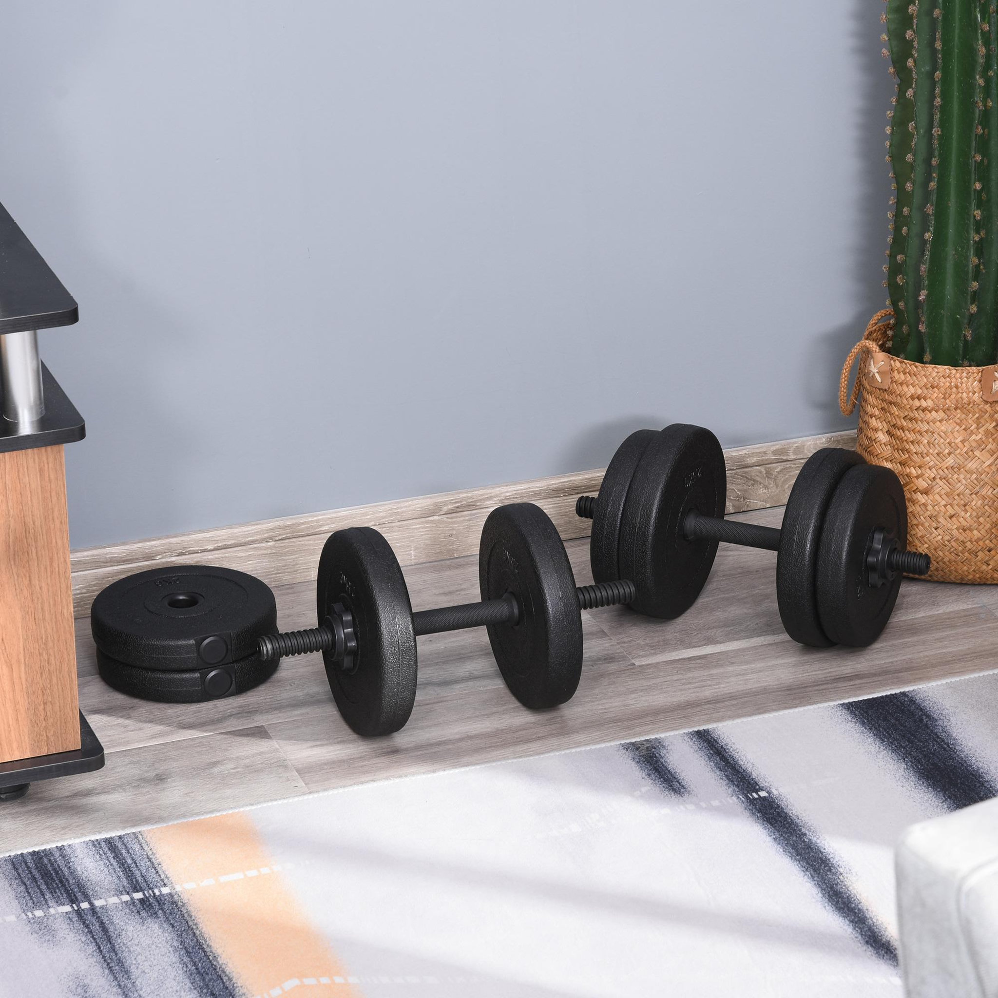 Voir la diapositive 2 : HOMCOM Ensemble d'haltères courtes total 20 kg - barres incluses - entraînement musculaire & haltérophilie - acier hdpe noir