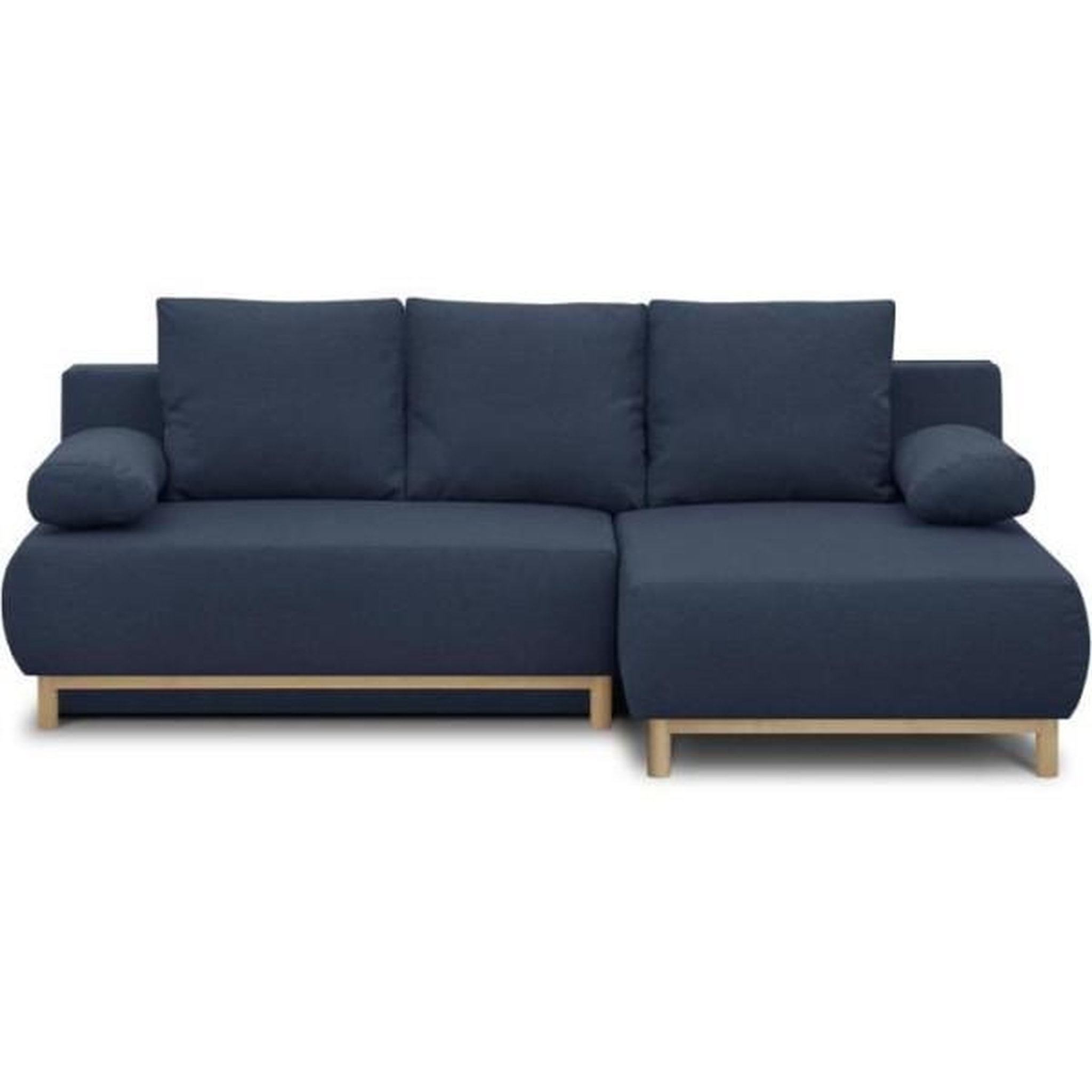 Voir la diapositive 1 : MARKET24 Canapé d'angle droit convertible MIKA 3 places - Tissu bleu foncé - Coffre de rangement - L218 x P98/145 x H84 cm