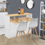 Voir la diapositive 2 : ID MARKET Meuble de bar extensible en table à manger 2 personnes VITO blanc et plateau bois