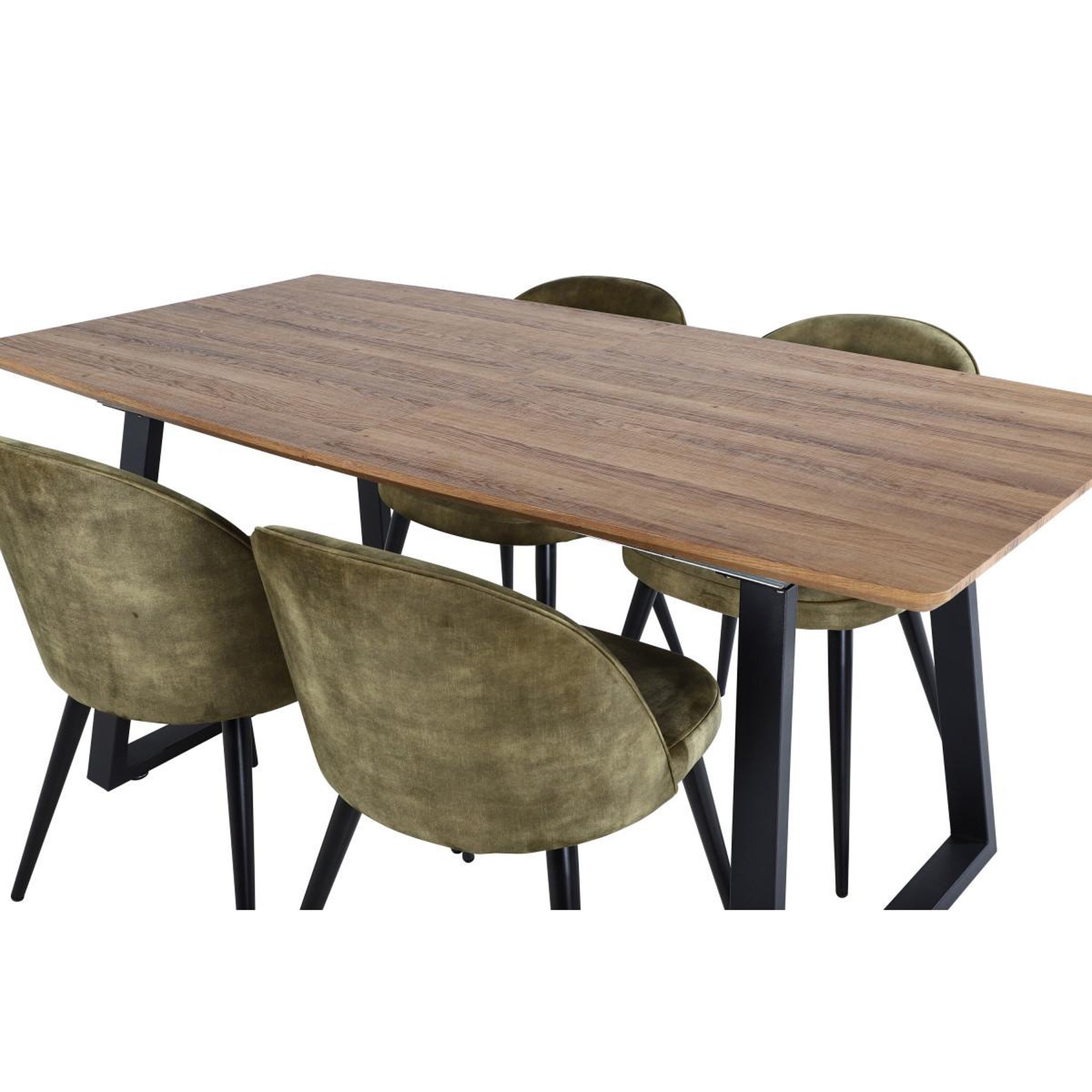 Voir la diapositive 5 : Paris Prix Ensemble table à manger extensible & 4 chaises  inca & velvet  160-200cm noyer & vert