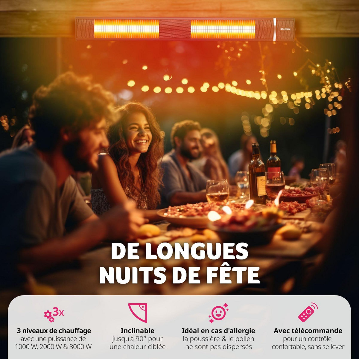 tectake Radiateur infrarouge 3 niveaux de puissance, 1000, 2000 et 3000 W noir