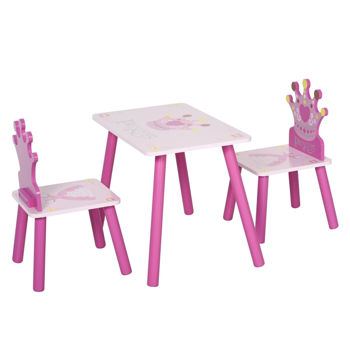HOMCOM Ensemble table et chaises enfant design princesse motif couronne bois pin MDF rose