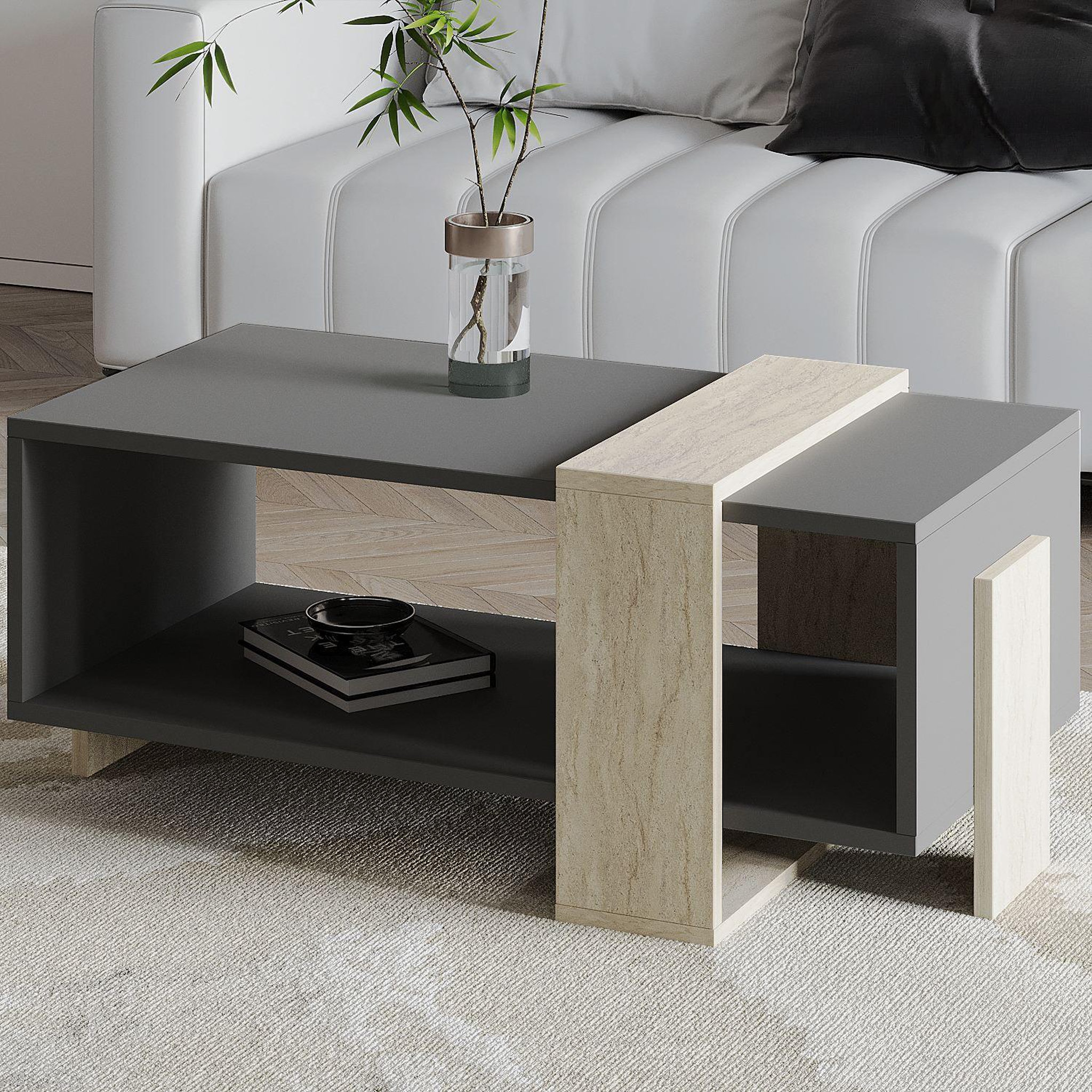 Voir la diapositive 4 : Habitat et Jardin Table basse en bois  meleni  - 90 x 49 x 40 cm - gris anthracite