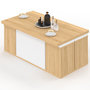 Voir la diapositive 5 : ID MARKET Table basse plateau relevable rectangulaire convertible en table à manger EDEN 100 cm bois et blanc avec poufs
