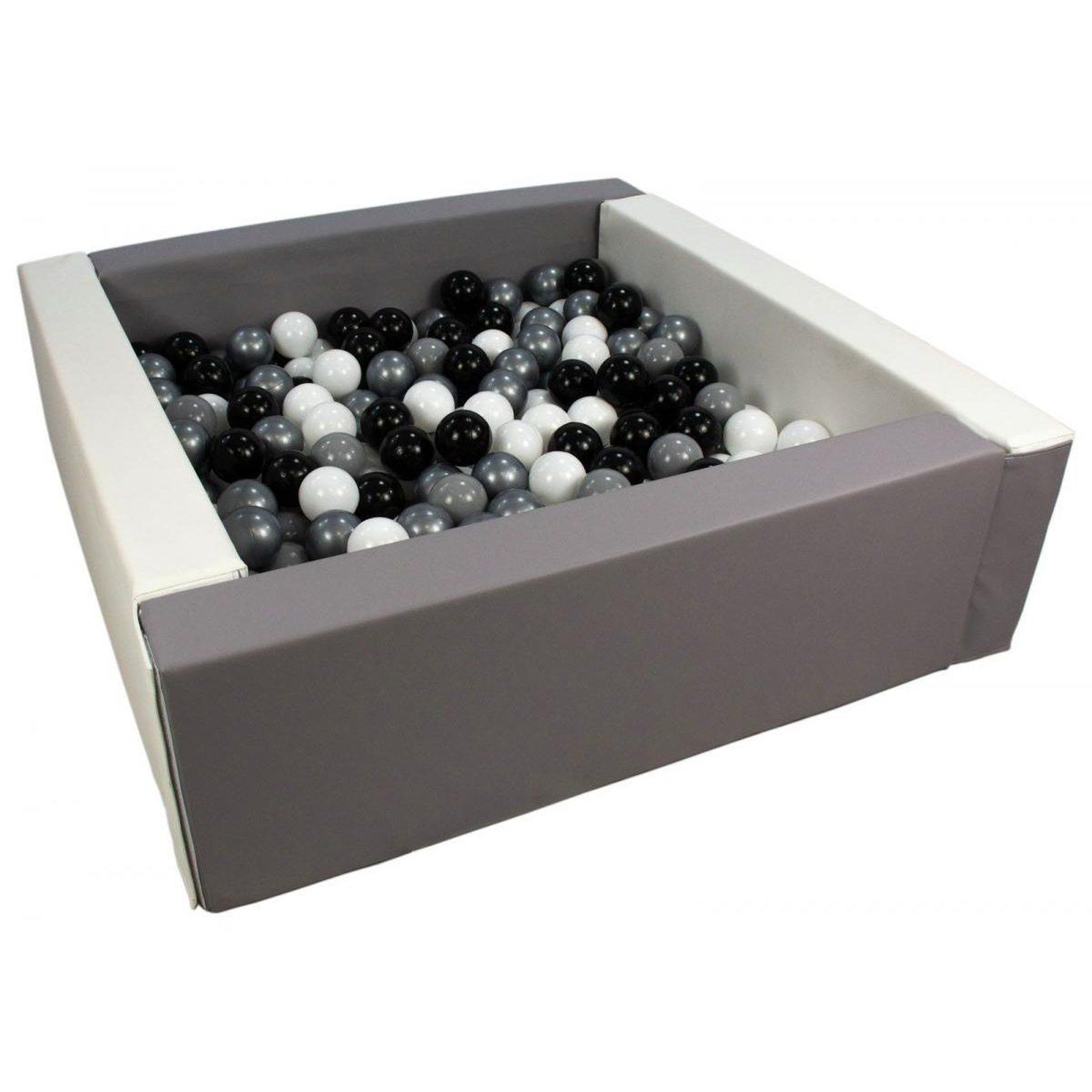 VELINDA Piscine à balles carrée avec 300 balles - blanc, gris/noir, blanc, gris, argent