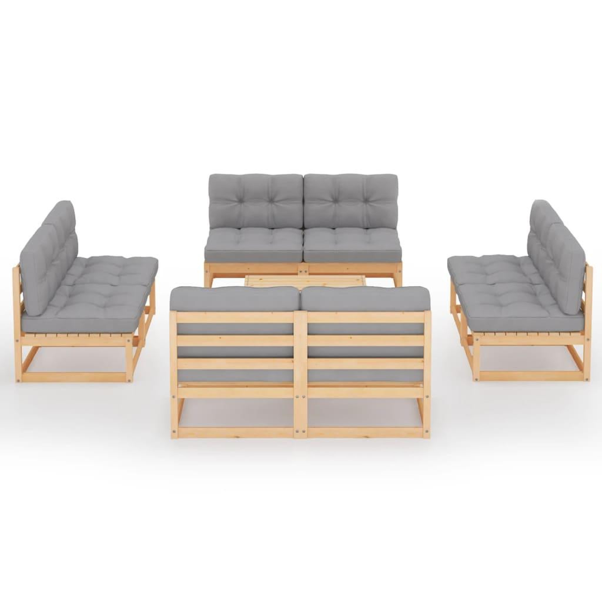 Voir la diapositive 3 : VIDAXL Salon de jardin 9 pcs avec coussins Bois de pin massif