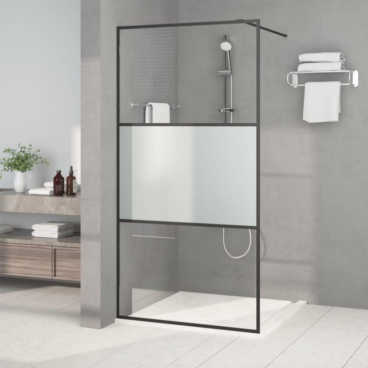 VIDAXL Paroi de douche Noir 100x195 cm Verre ESG demi-depoli