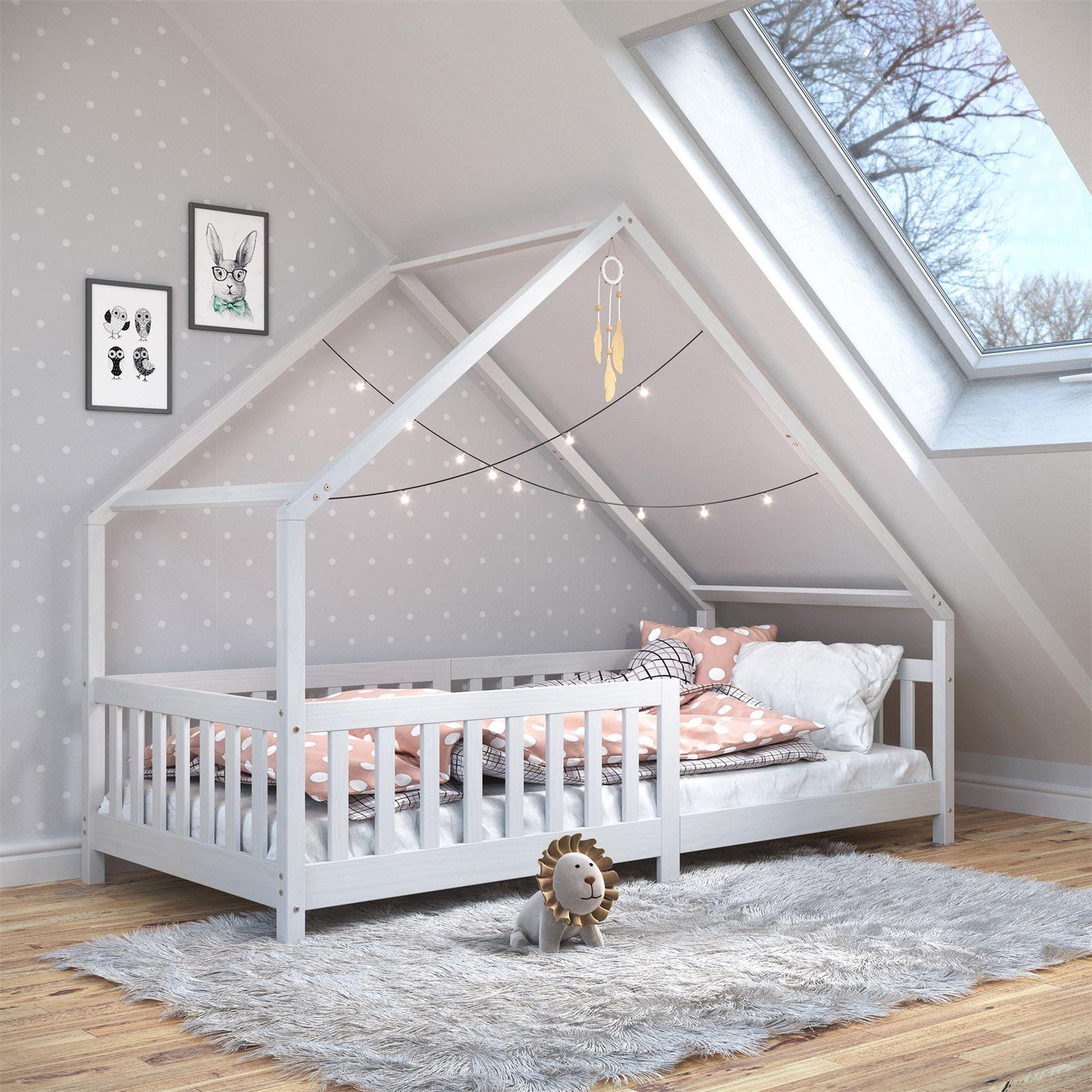 Voir la diapositive 2 : IDIMEX Lit cabane  asymétrique CORA 90 x 200 cm en pin massif