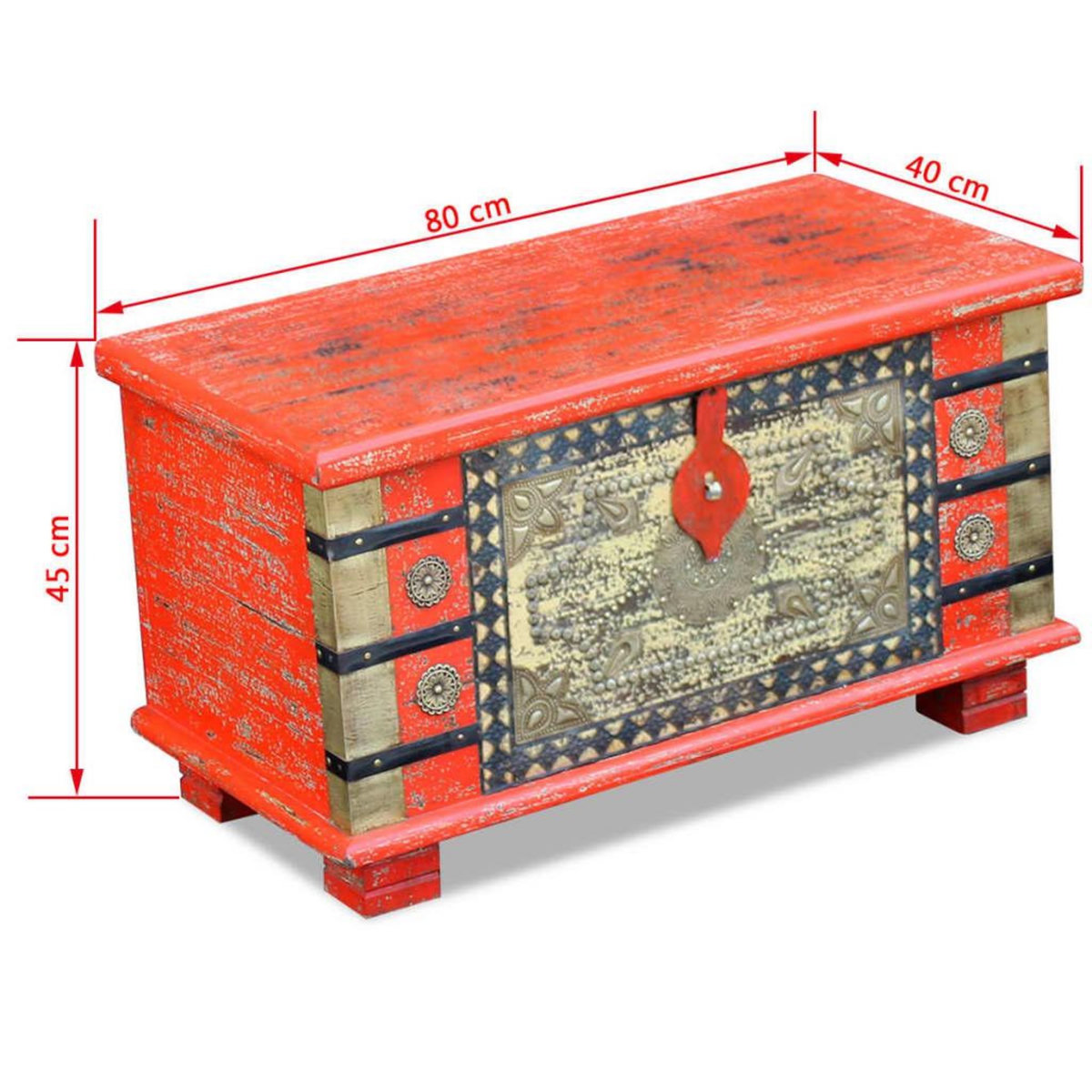 VIDAXL Coffre de rangement Bois de manguier rouge 80 x 40 x 45 cm