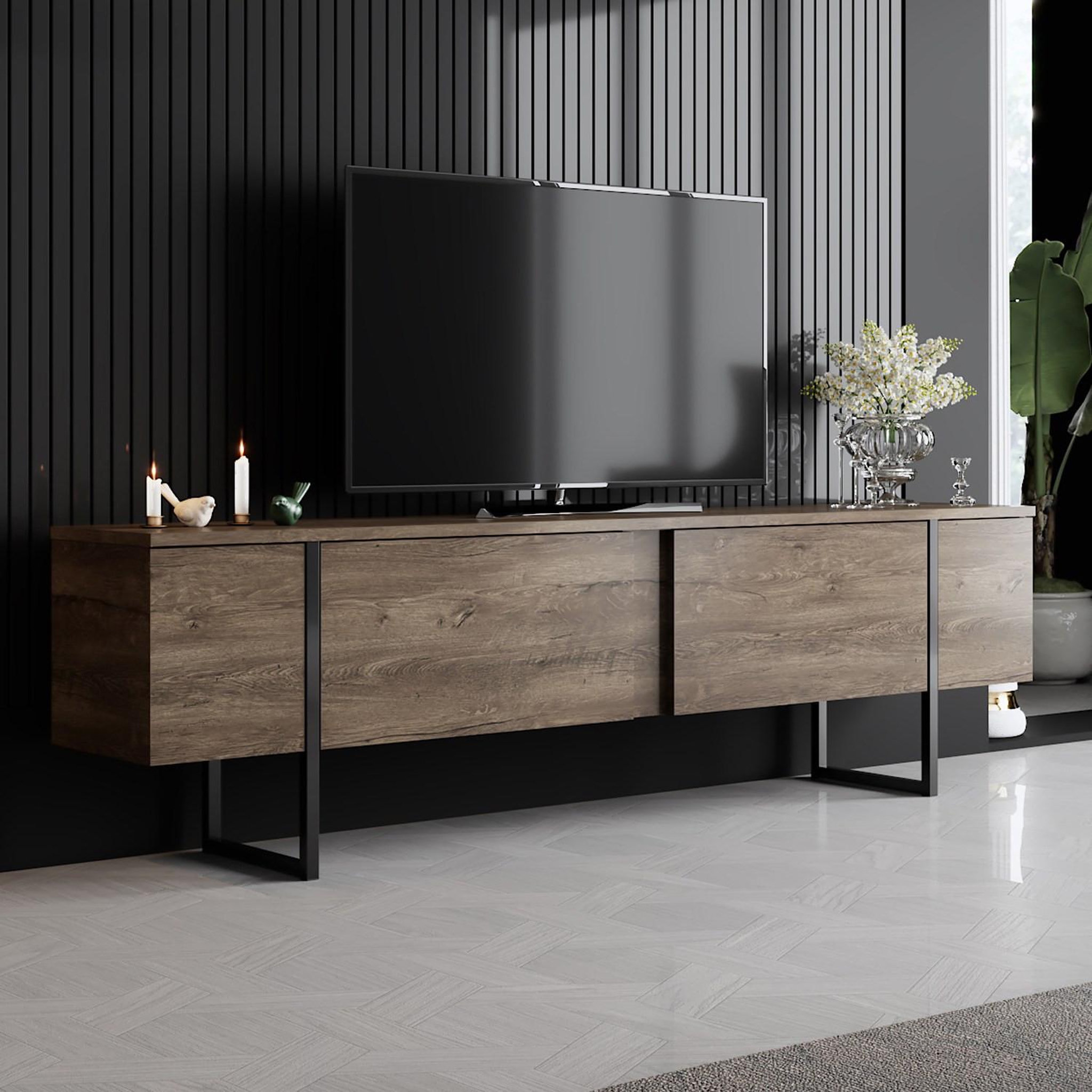 Voir la diapositive 2 : Habitat et Jardin Meuble tv en bois  luxe  - 180 x 30 x 50 cm - noyernoir