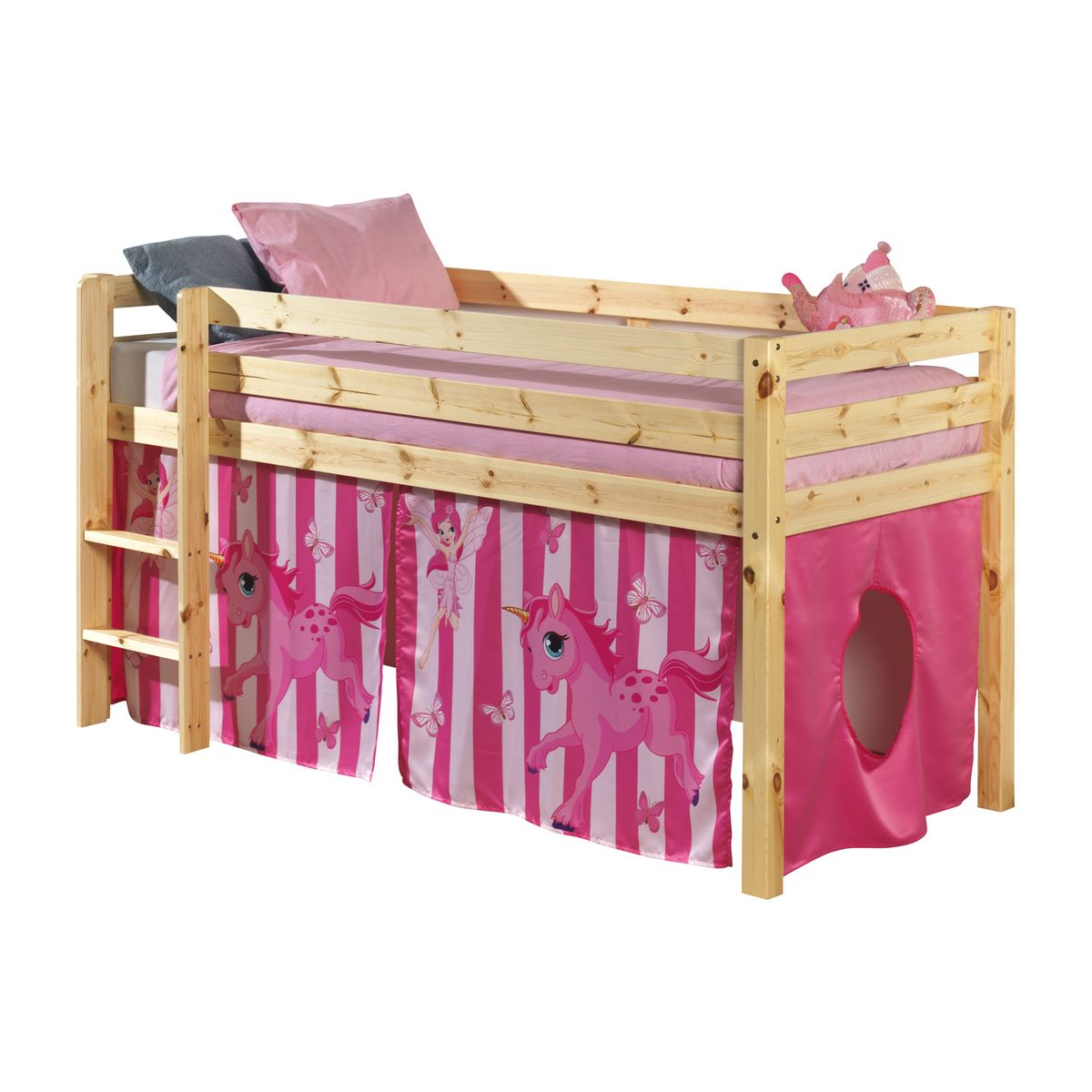 Lit mi-hauteur nature WOODY+textile 9 modèles