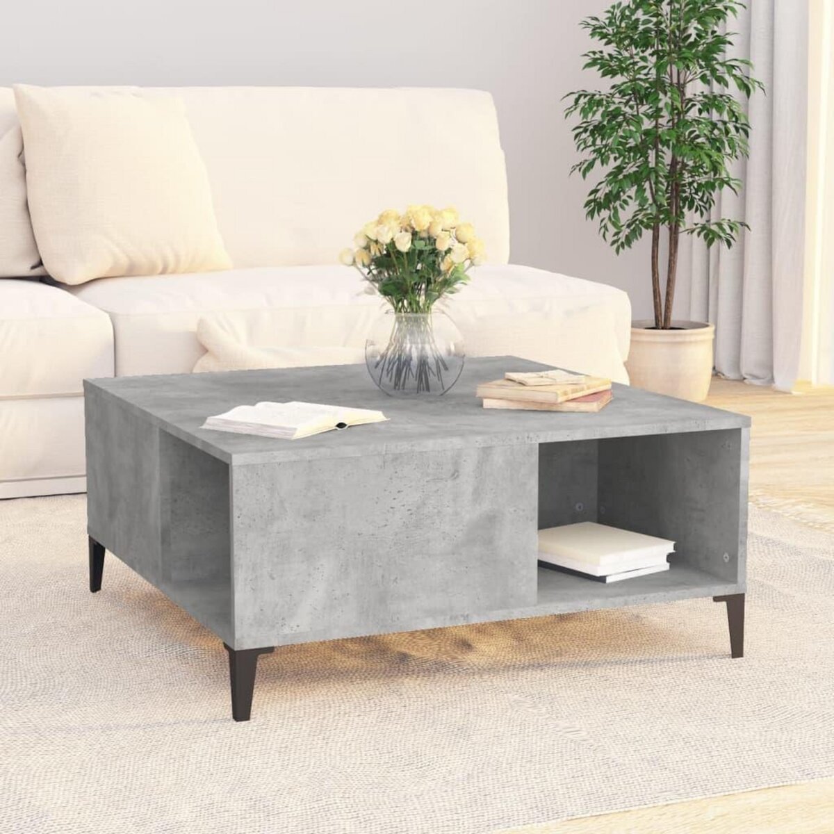 VIDAXL Table basse gris beton 80x80x36,5 cm bois d'ingenierie
