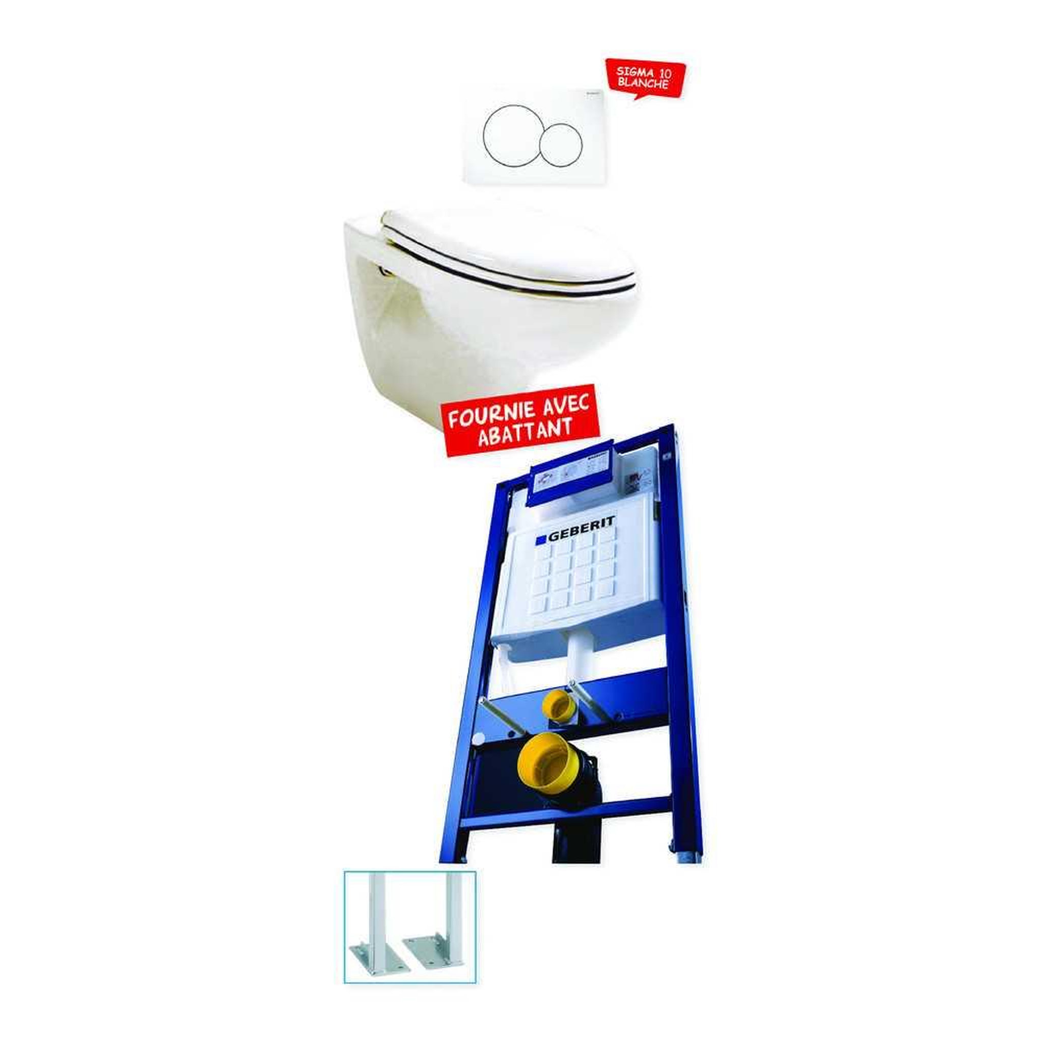 Voir la diapositive 2 : Geberit Kit châssis de fixation wc suspendu avec cuvette et réservoir encastré, plaque de montage, abattant relevable, composants d'installation