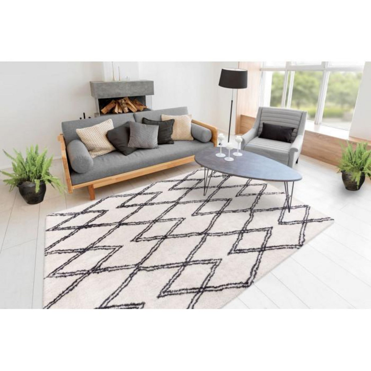 Paris Prix Tapis Tissé Géométrique  Orlando  Ivoire